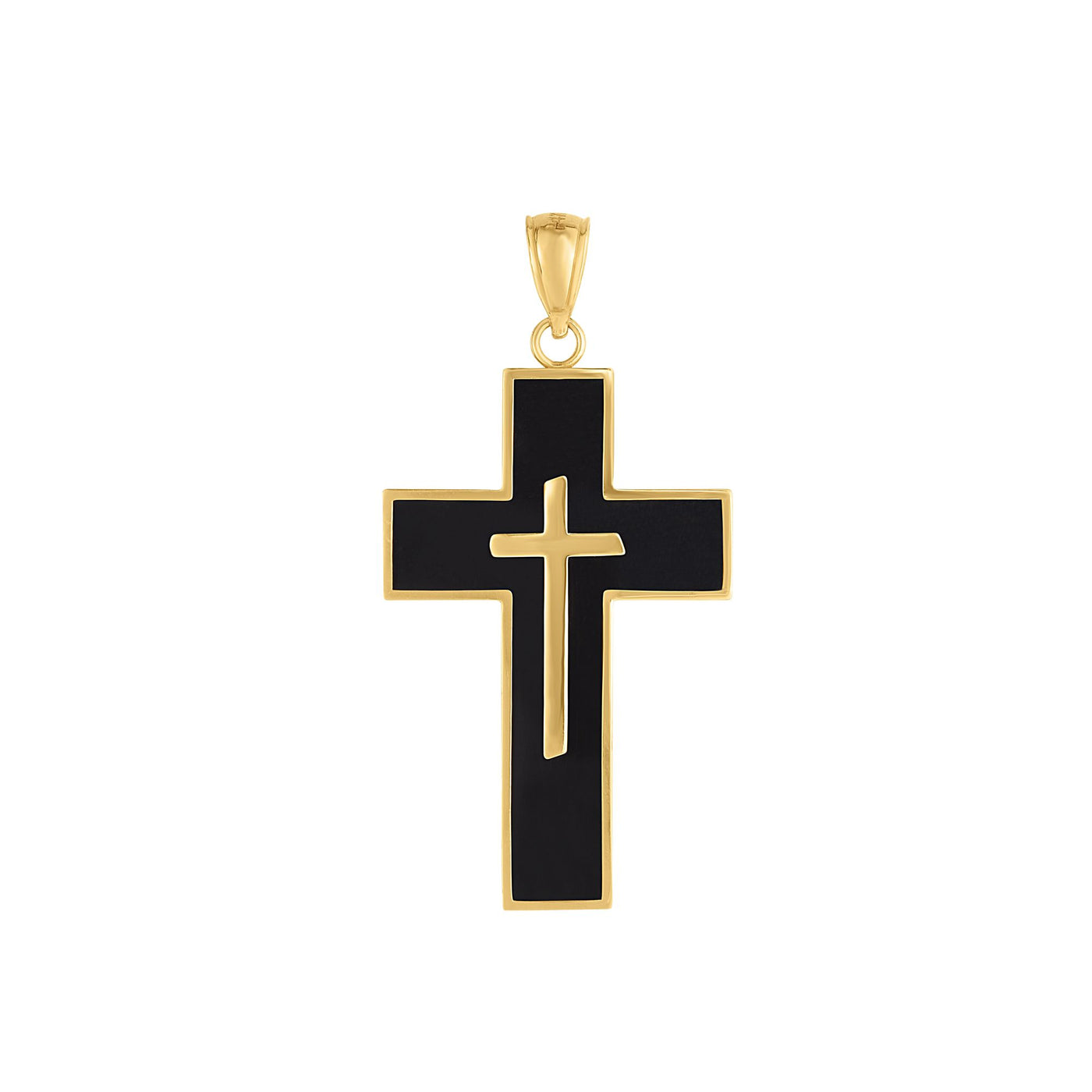 14K Gold Black Enamel Cross