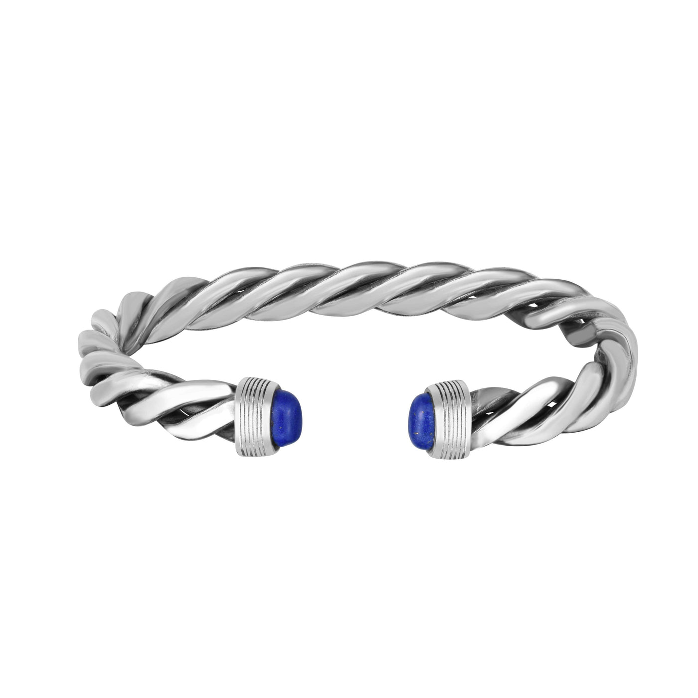 Mens Silver Lapis Cable Bracelet