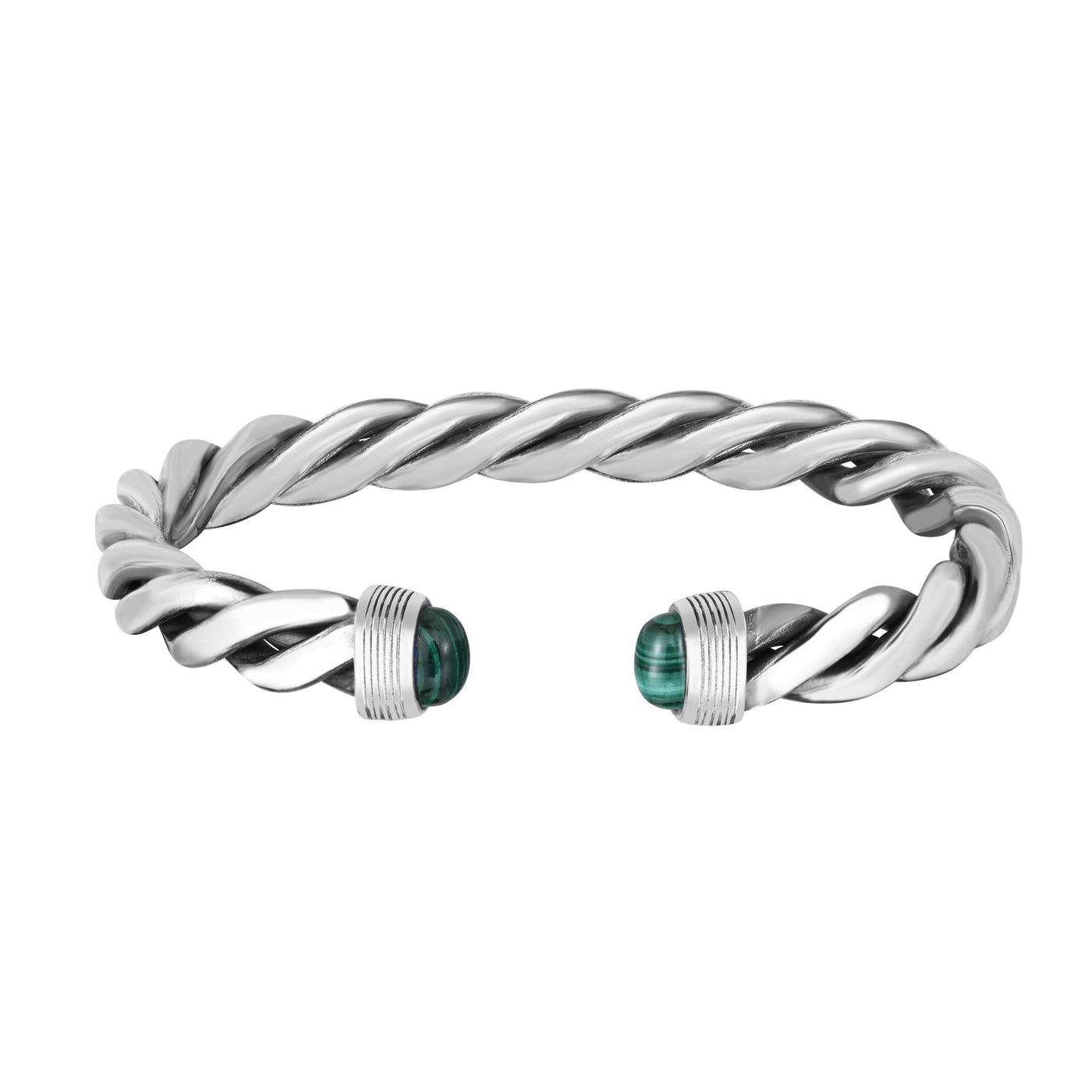 Mens Silver Malachite Cable Bracelet