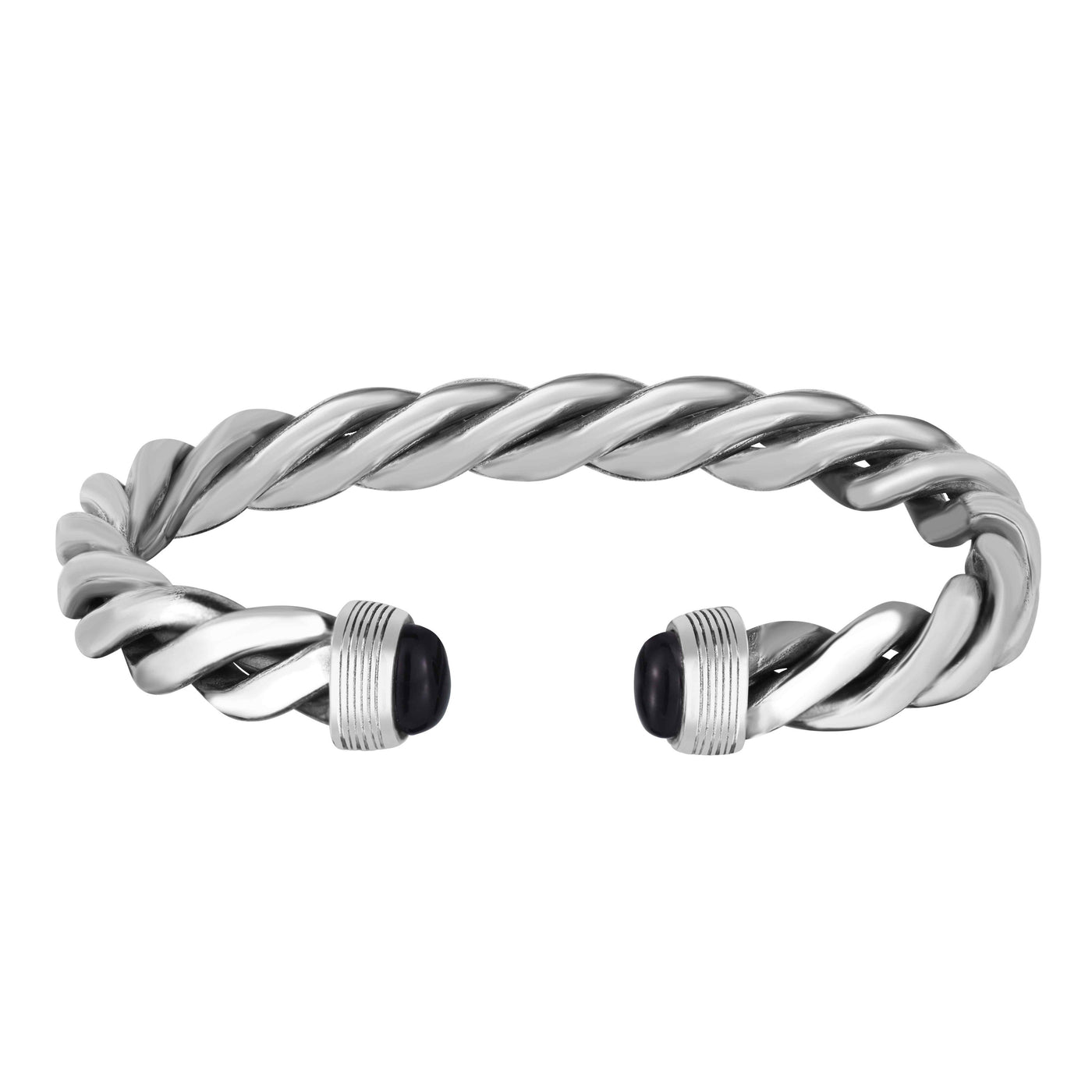 Mens Silver Onyx Cable Bracelet