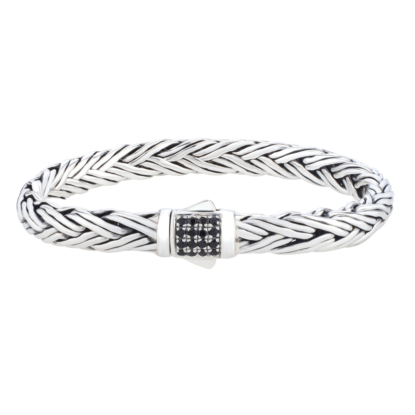 Silver Black Sapphire Woven Palmier Bracelet