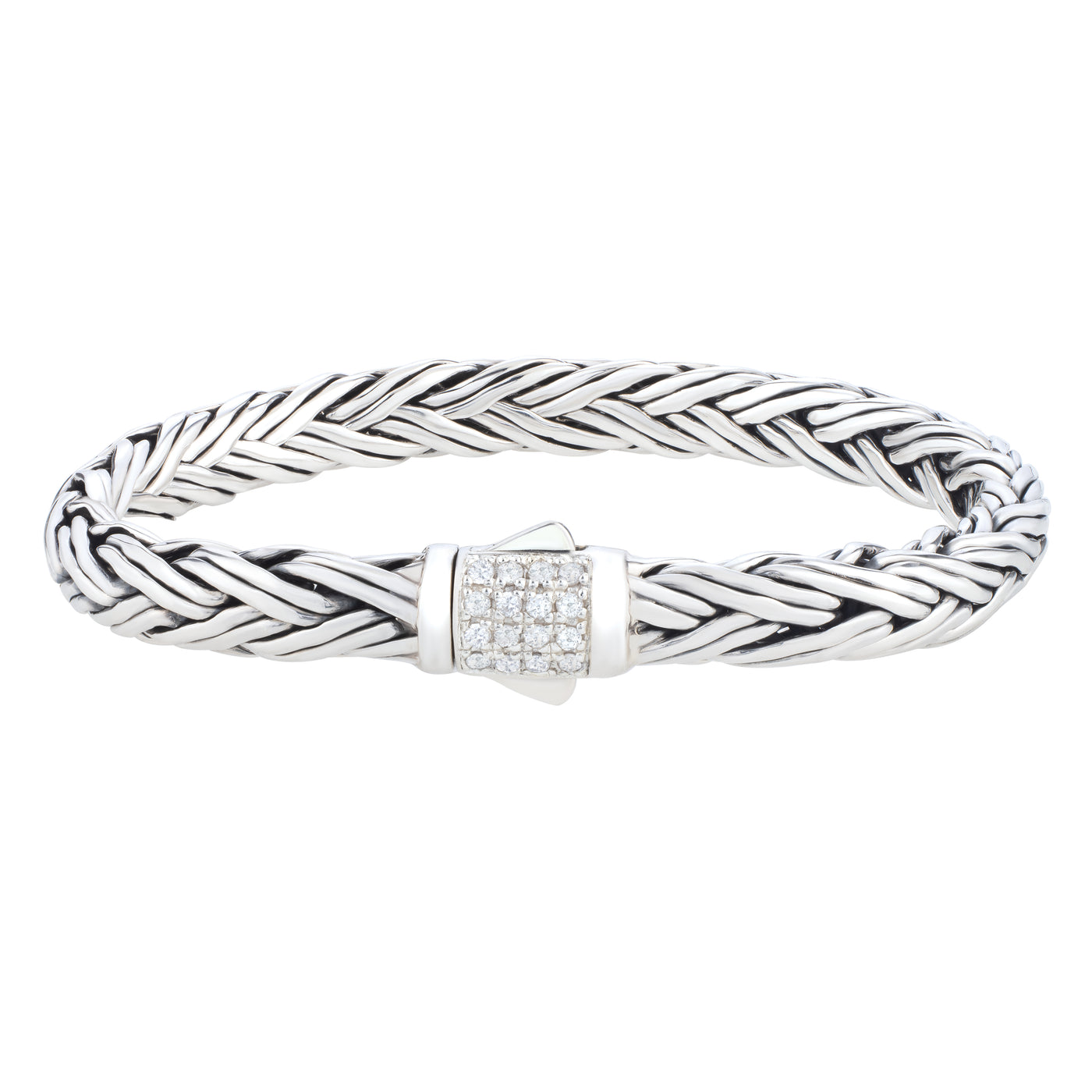 Silver White Sapphire Woven Palmier Bracelet