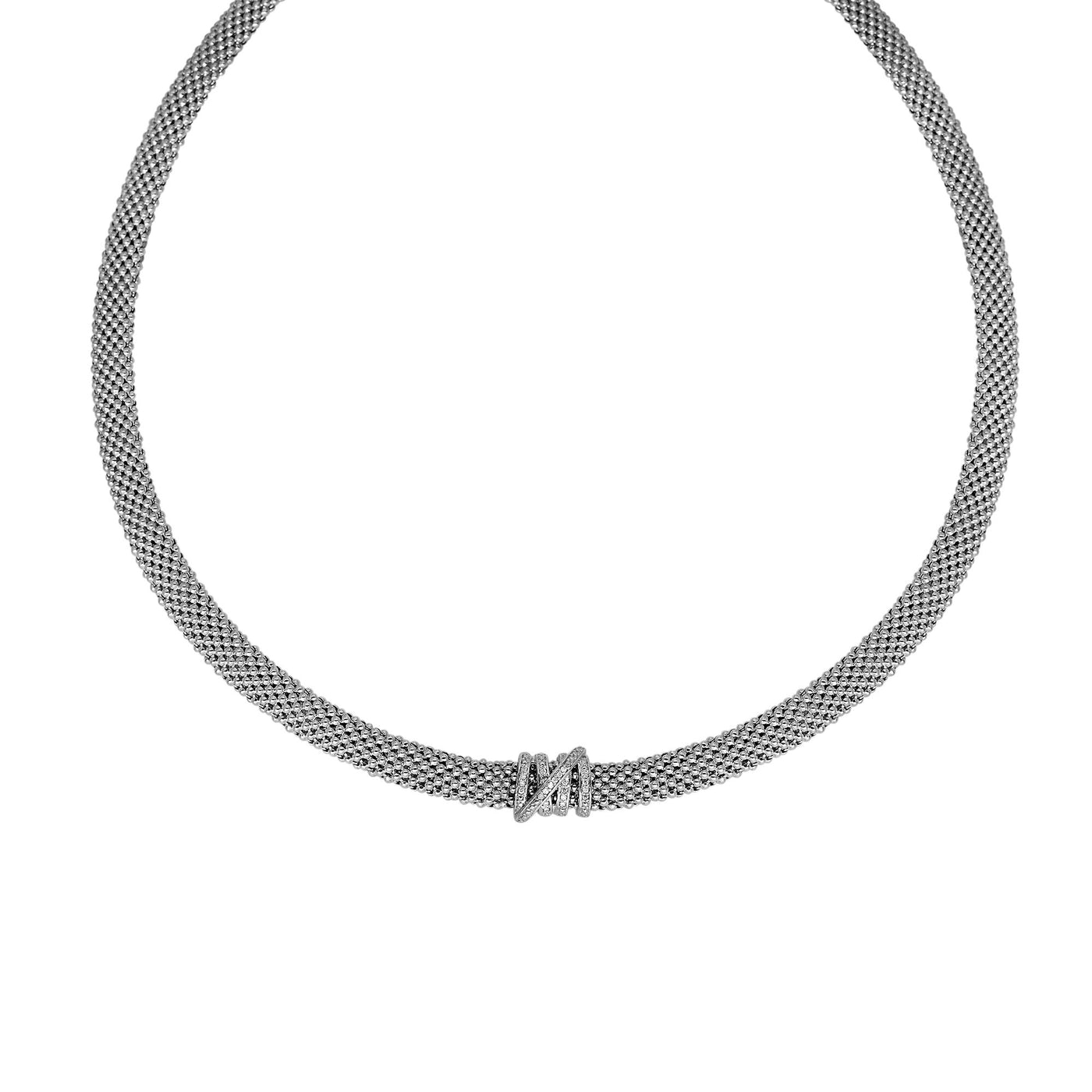 Sterling Silver Popcorn Diamond Tally Collar Necklace