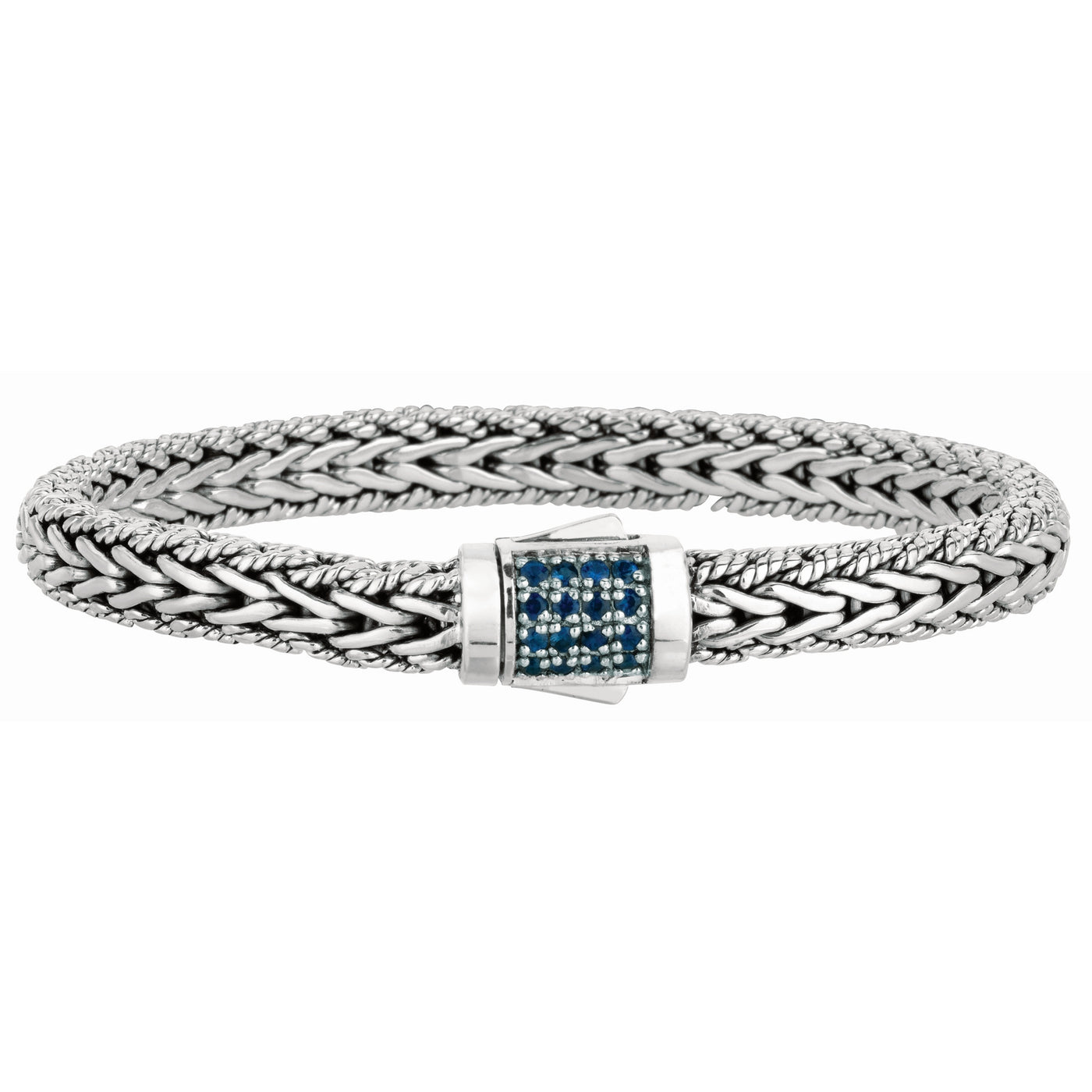 Sterling Silver Signature Woven Sapphire Lock Bracelet