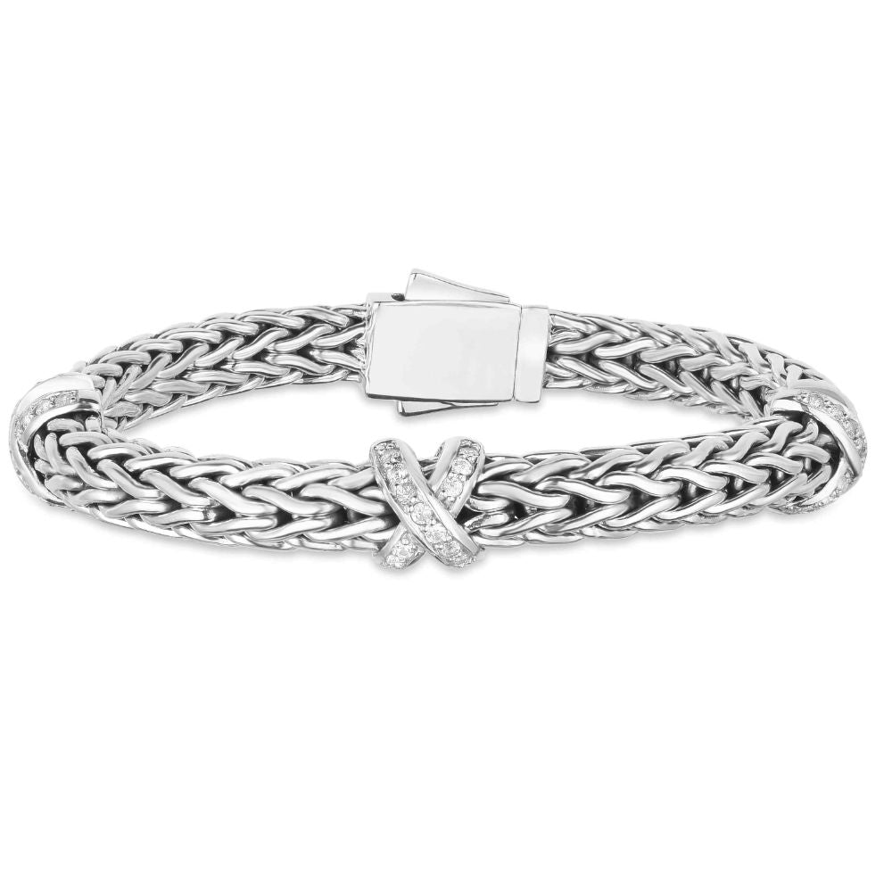 Sterling Silver Woven X White Sapphire Bracelet