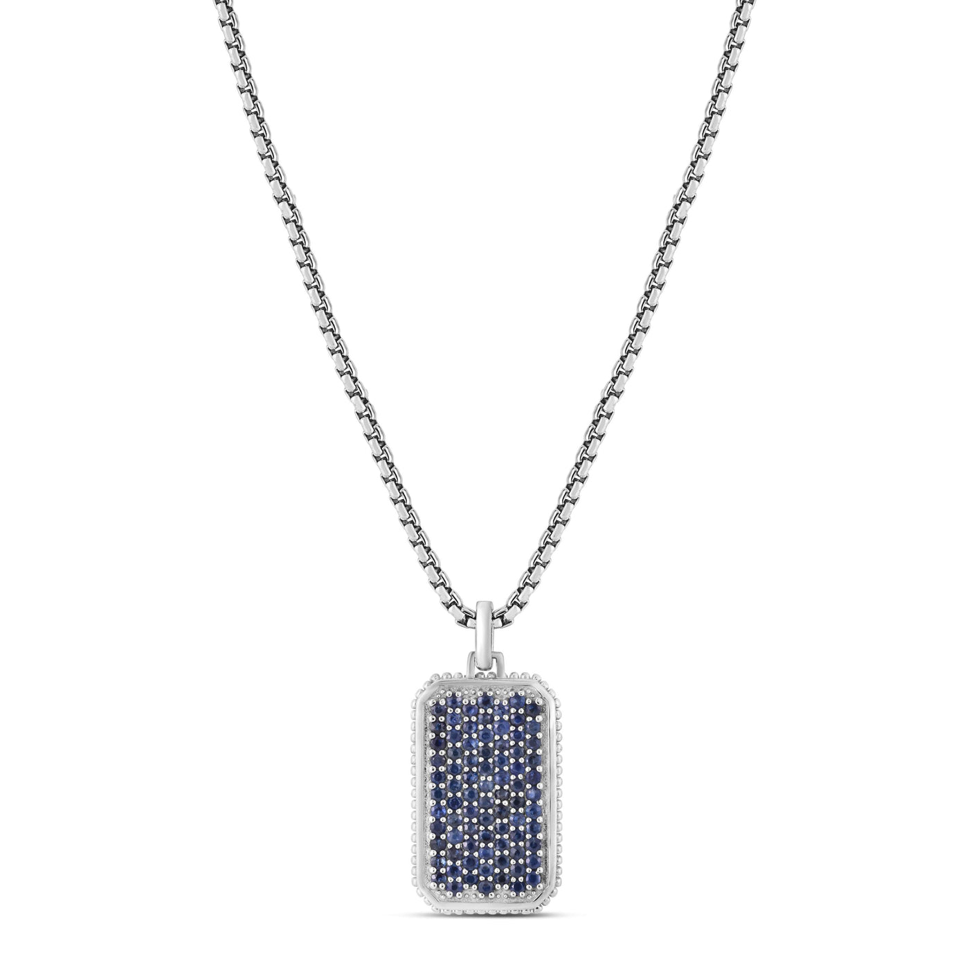 Mens Silver Sapphire Tag Necklace