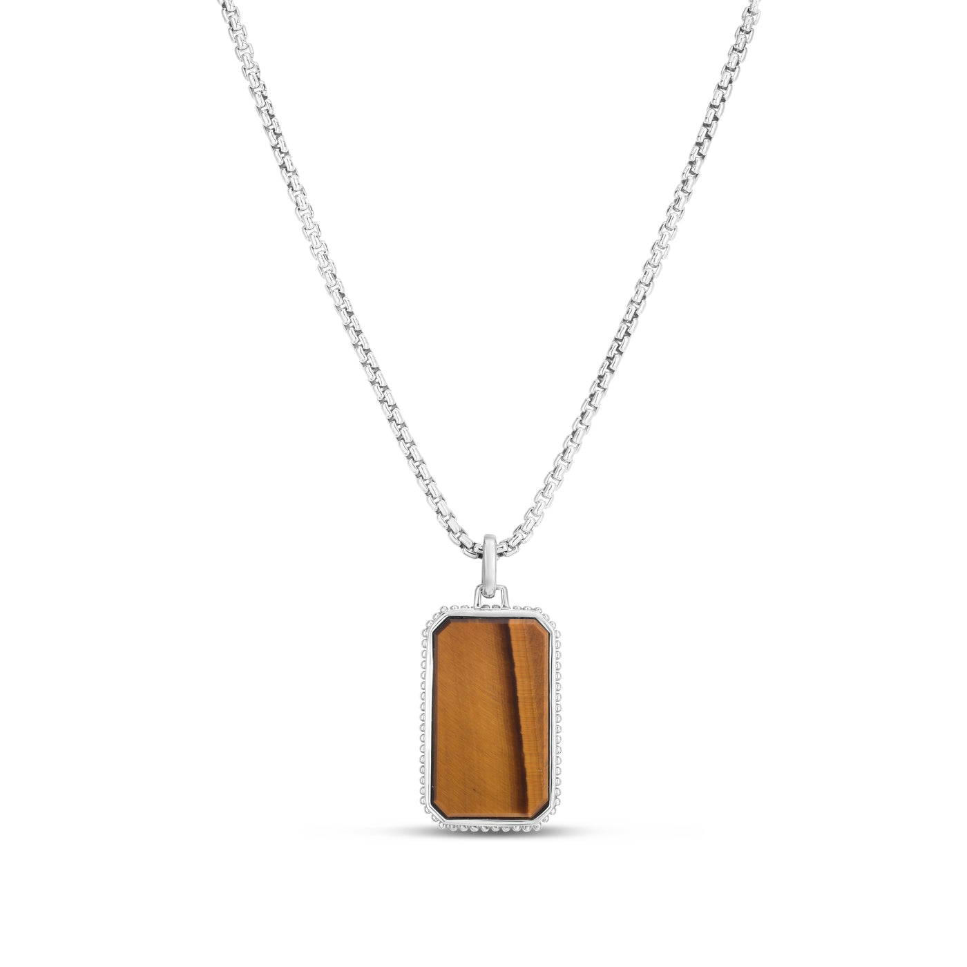 Mens Silver Tigers Eye Tag Necklace