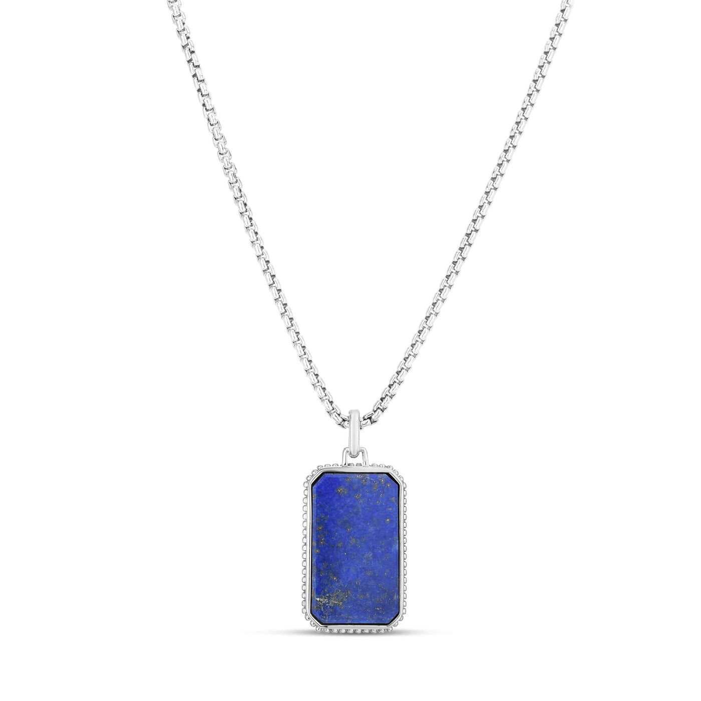 Mens Silver Lapis Tag Necklace