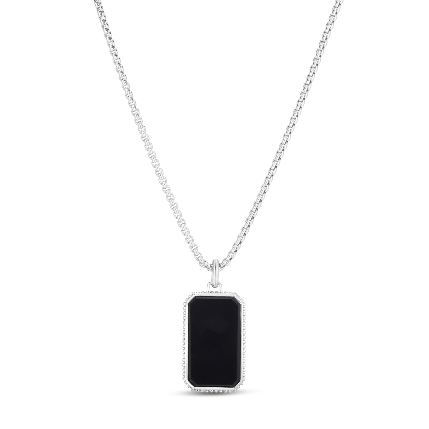 Mens Silver Onyx Tag Necklace