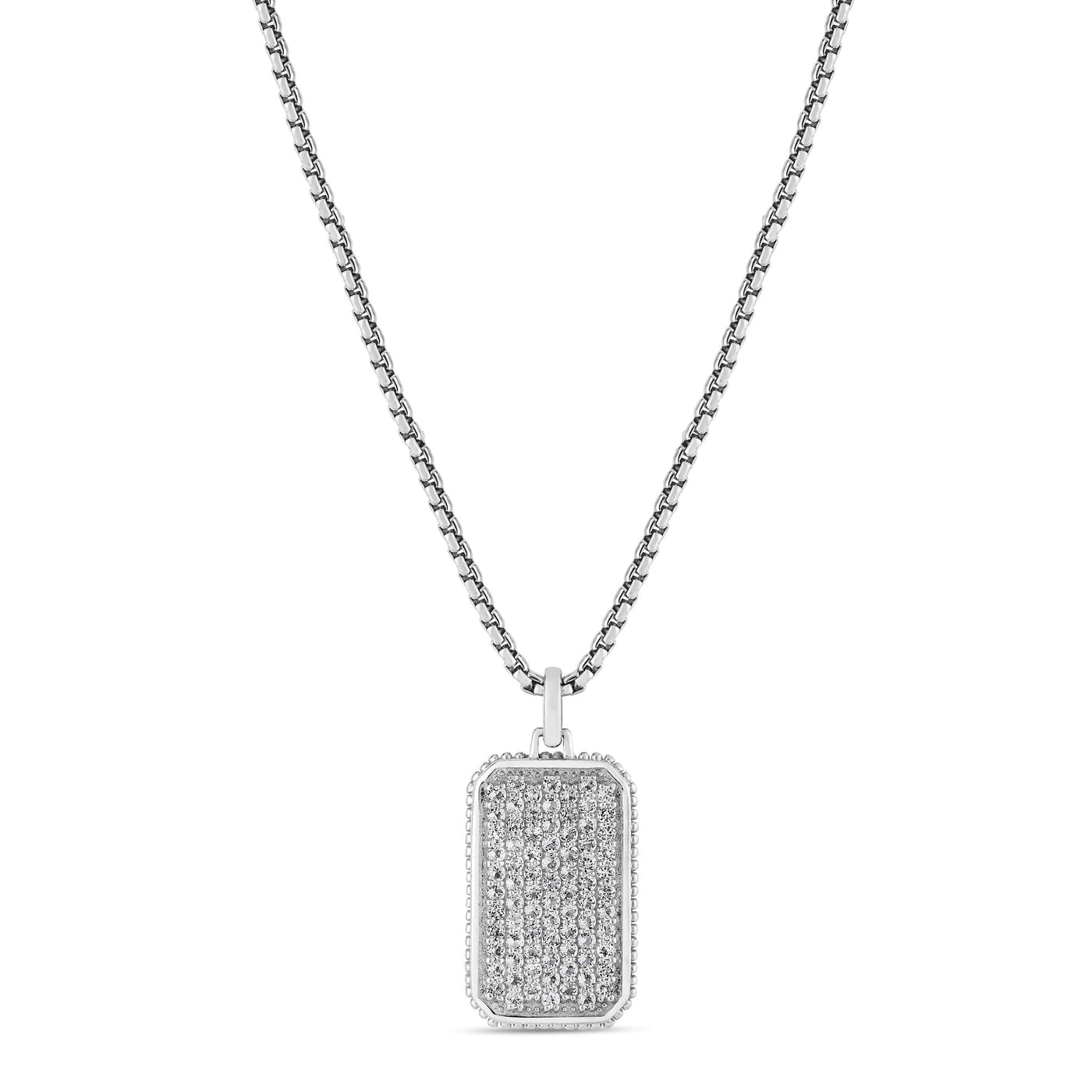 Mens Silver White Topaz Tag Necklace