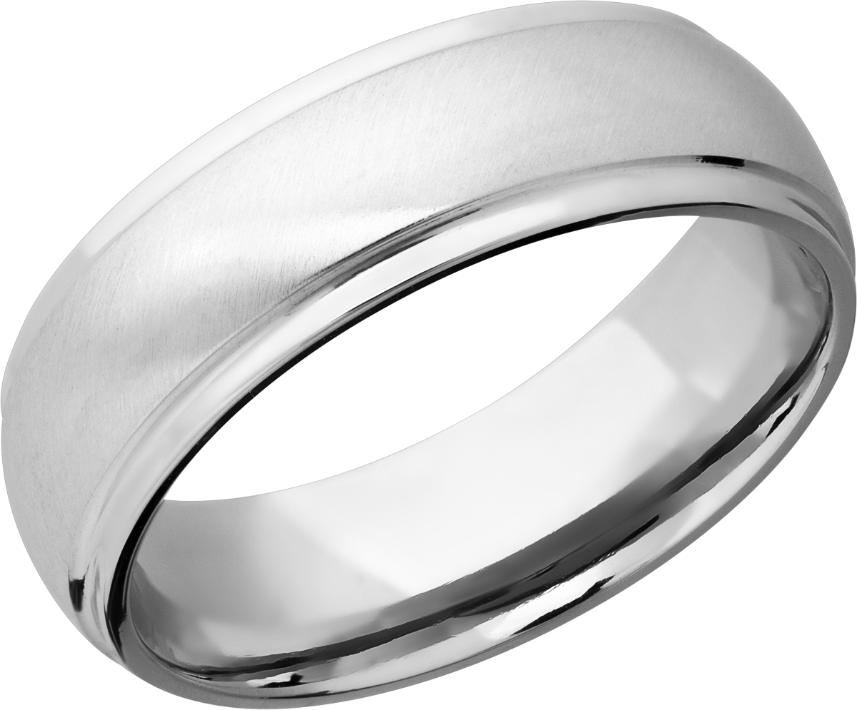 Platinum 7mm domed band with grooved edges