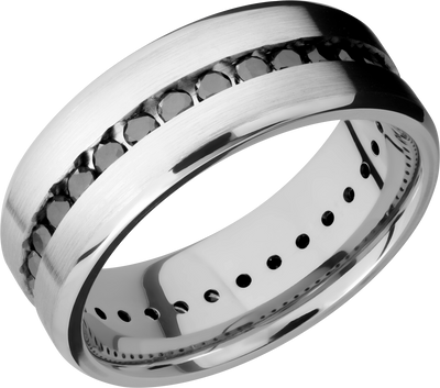 Platinum 8mm beveled band with eternity-set .04ct black diamonds