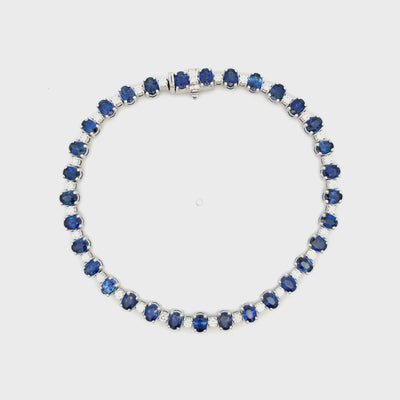 Royal Blue Sapphire and Diamond White Gold Tennis Bracelet