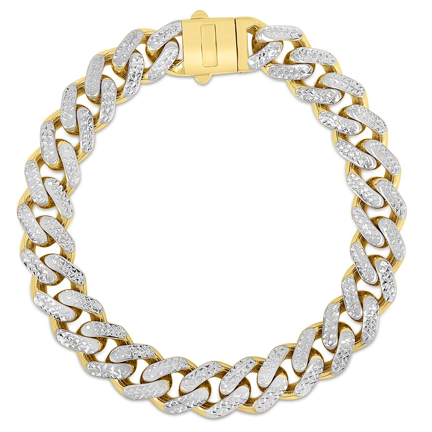 14K Gold 11.5mm White Pave Lite Miami Cuban