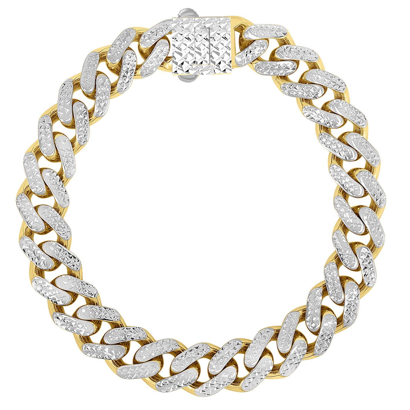 14K Gold 11.5mm White Pave Lite Miami Cuban