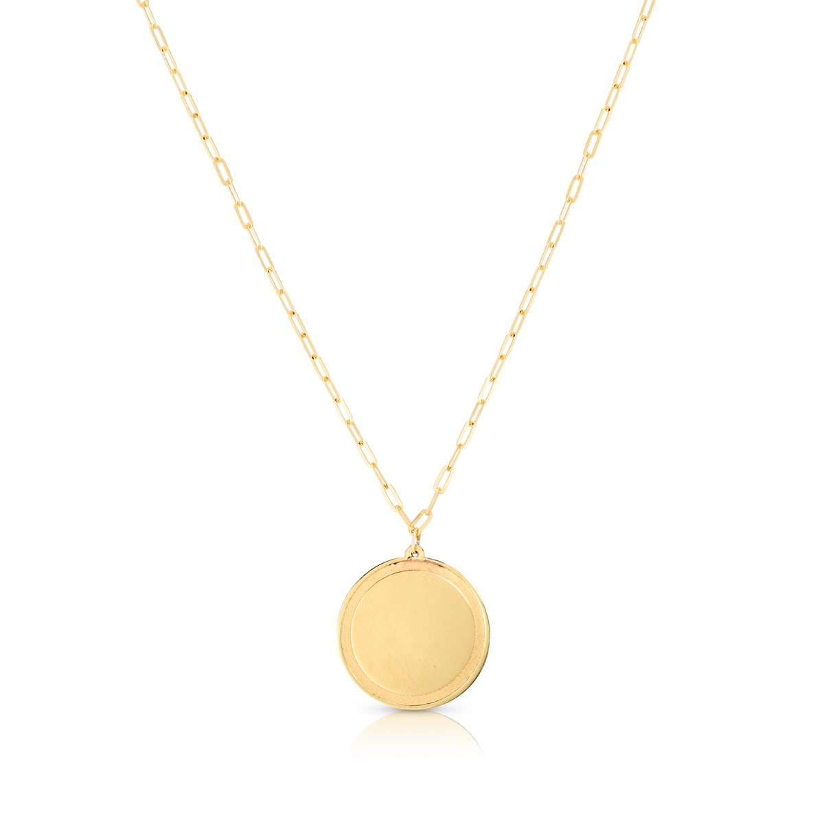 14K Gold Round Tag with Paperclip Chain