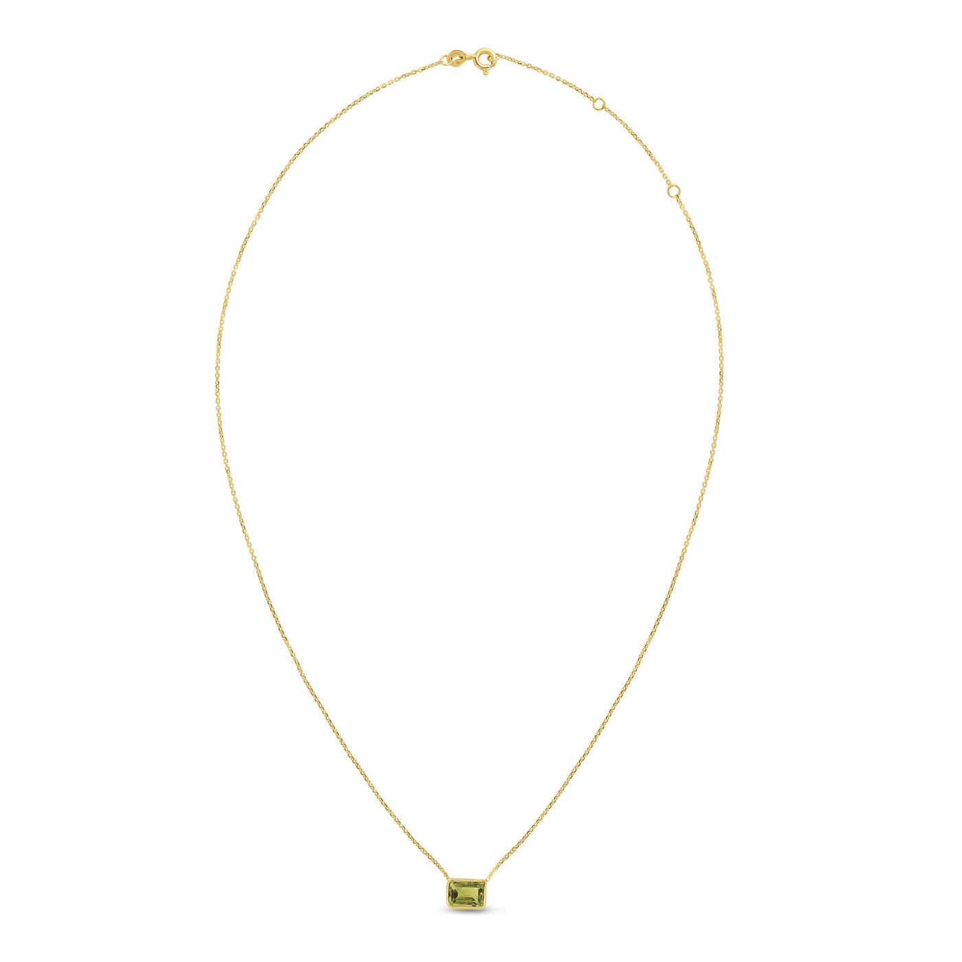 14K Gold Emerald Cut Peridot Necklace