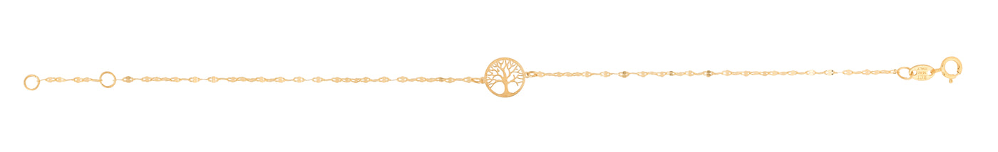 14K Gold Tree of Life on Mirror Chain Bracelet