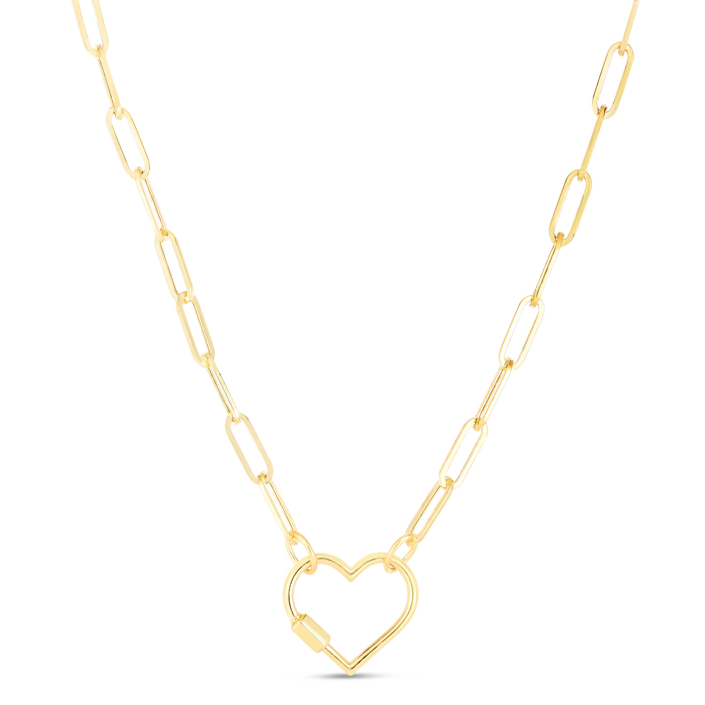 14K Heart Carabiner Paperclip Necklace