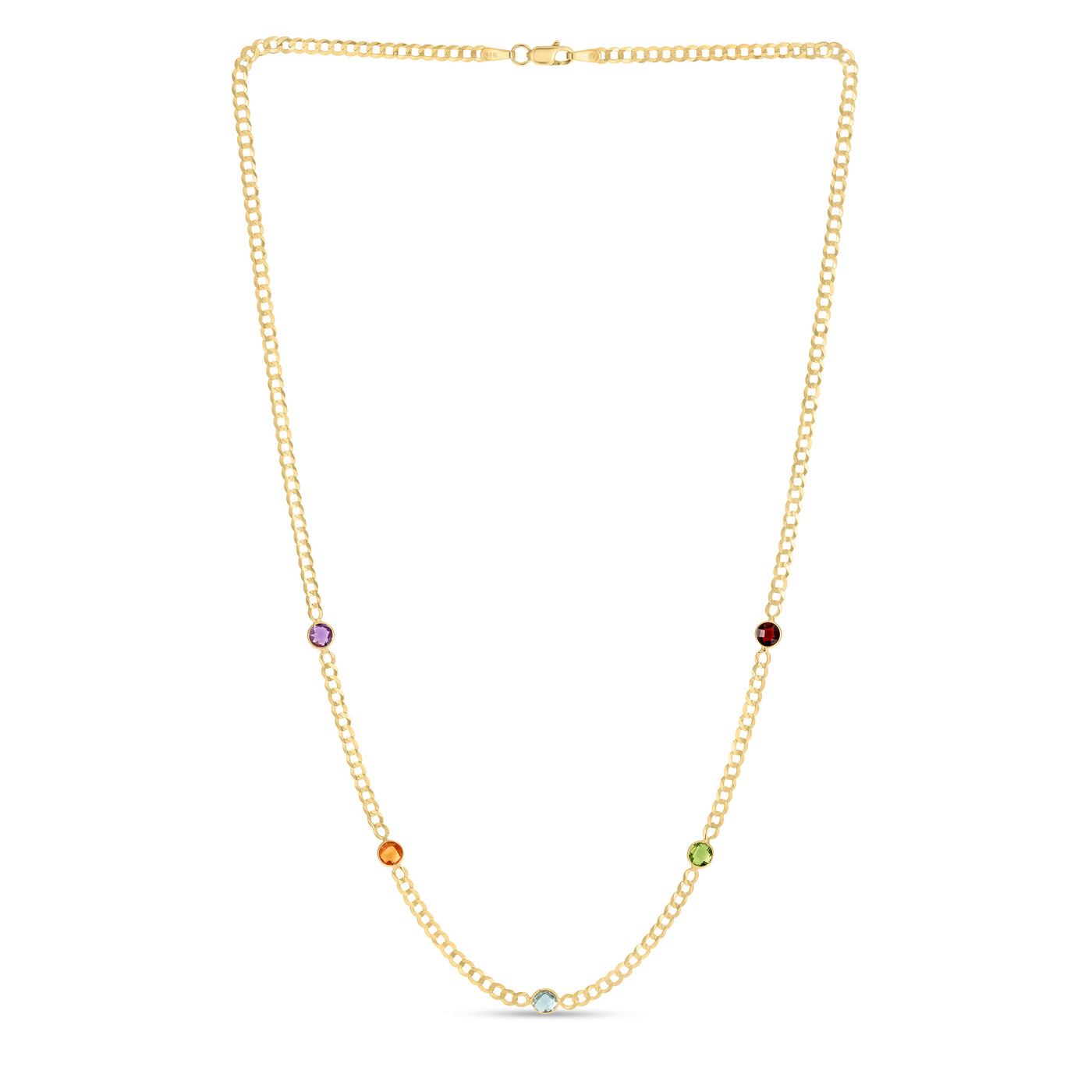 14K Multi Gemstone Curb Chain Necklace