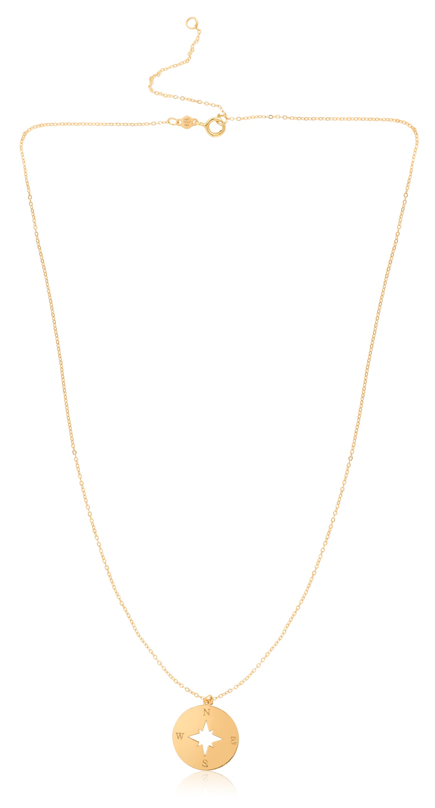 14K Gold Polished North Star Disc Necklace