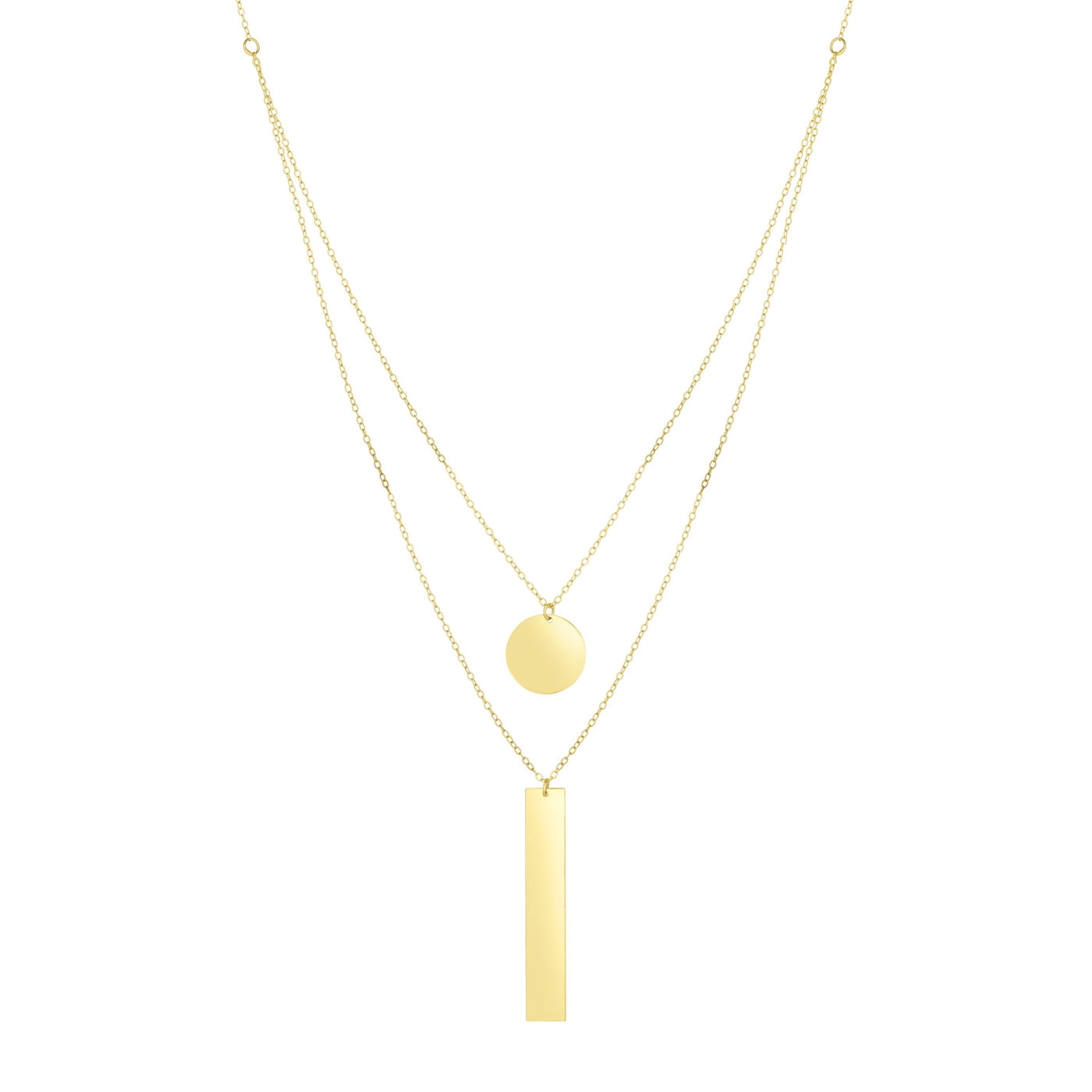 14K Gold Polished Circle & Bar Multi-Strand Necklace