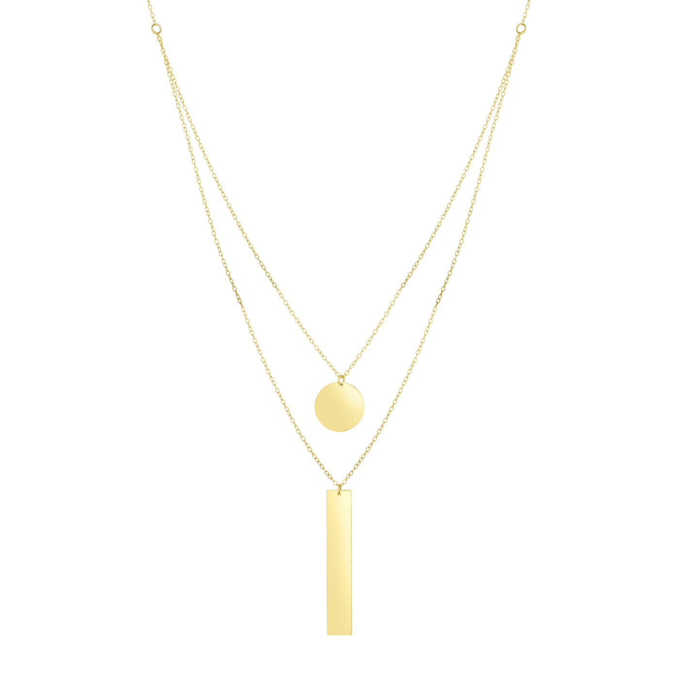 14K Gold Polished Circle & Bar Multi-Strand Necklace