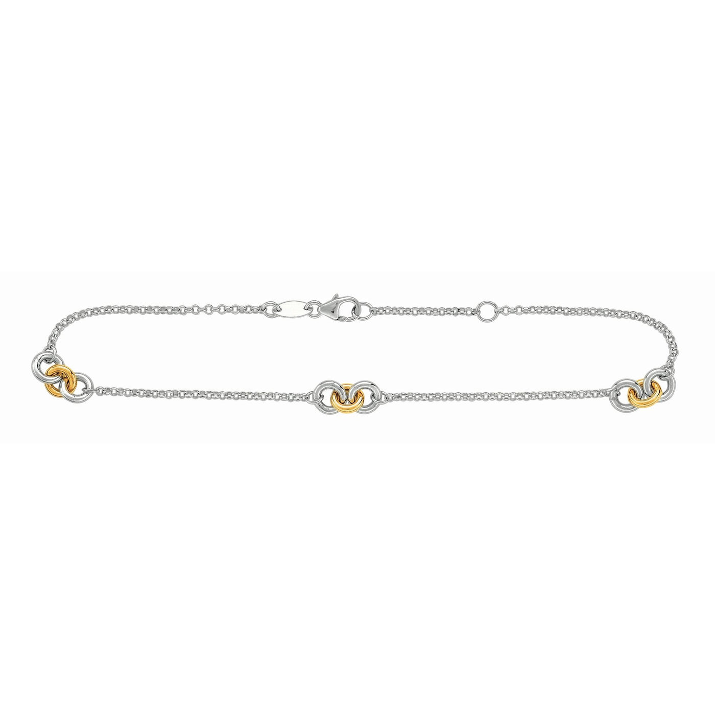 14K & Silver Stationed Circles Anklet