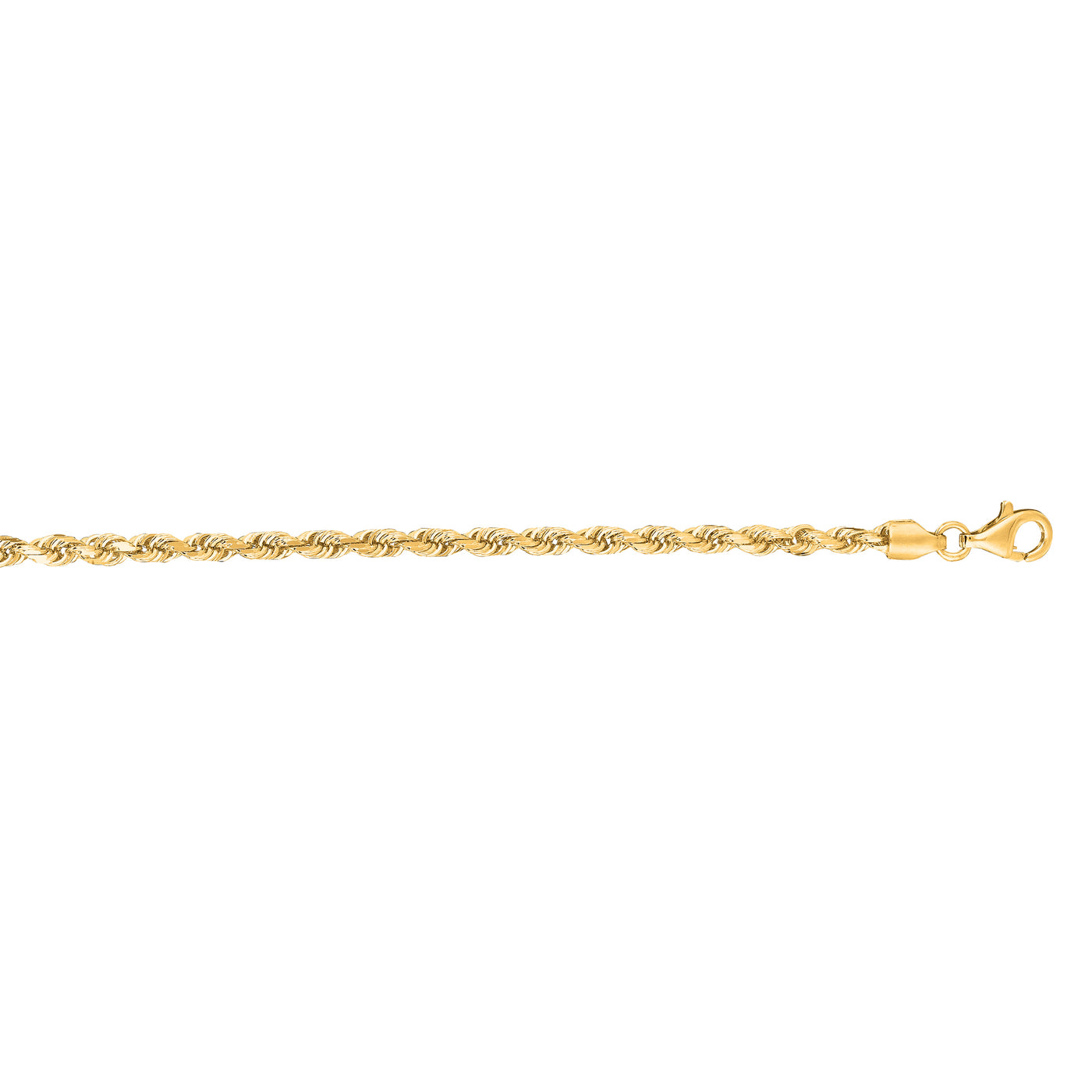 14K Gold 7"" 3mm Diamond Cut Royal Rope Chain