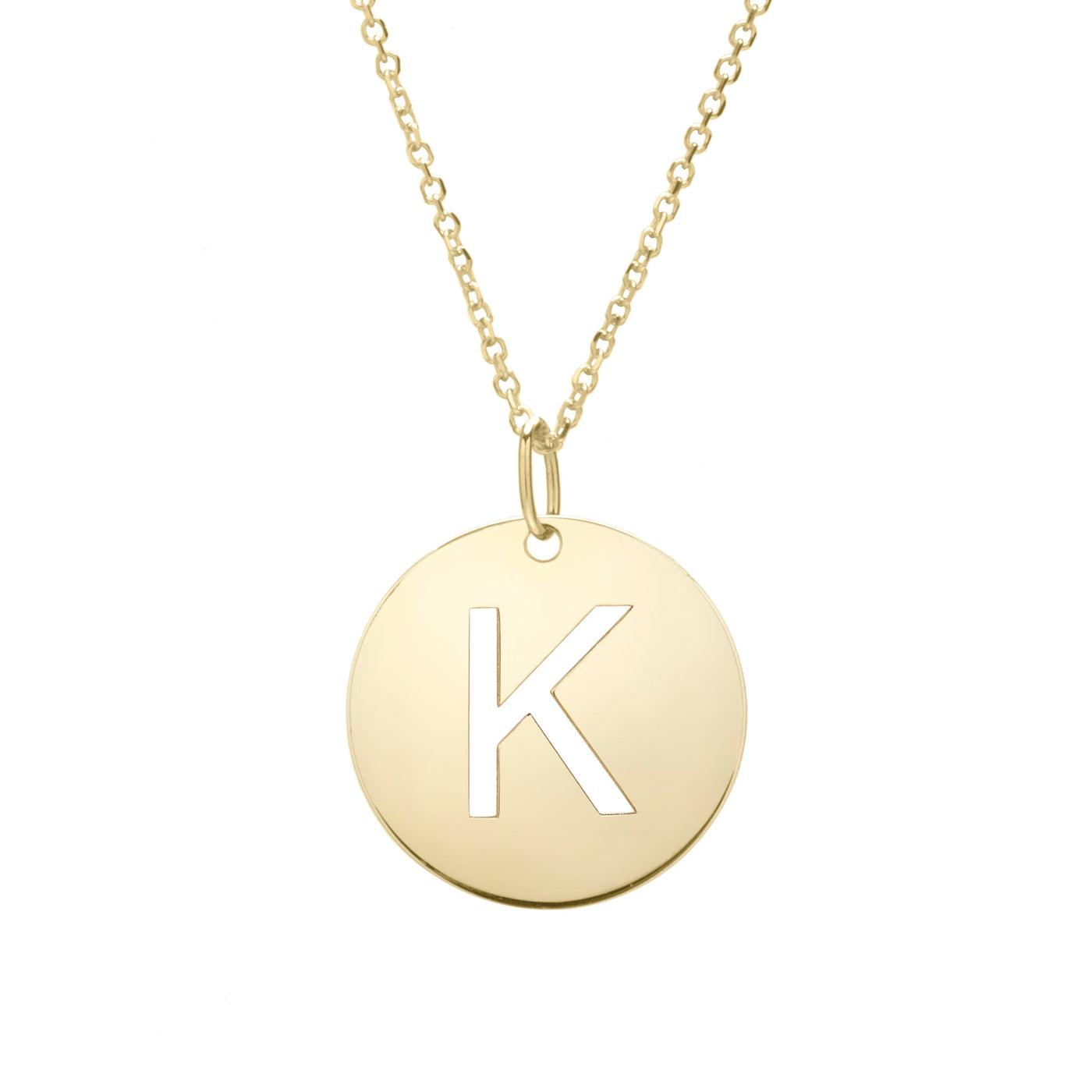 14K Gold Disc Initial K Necklace