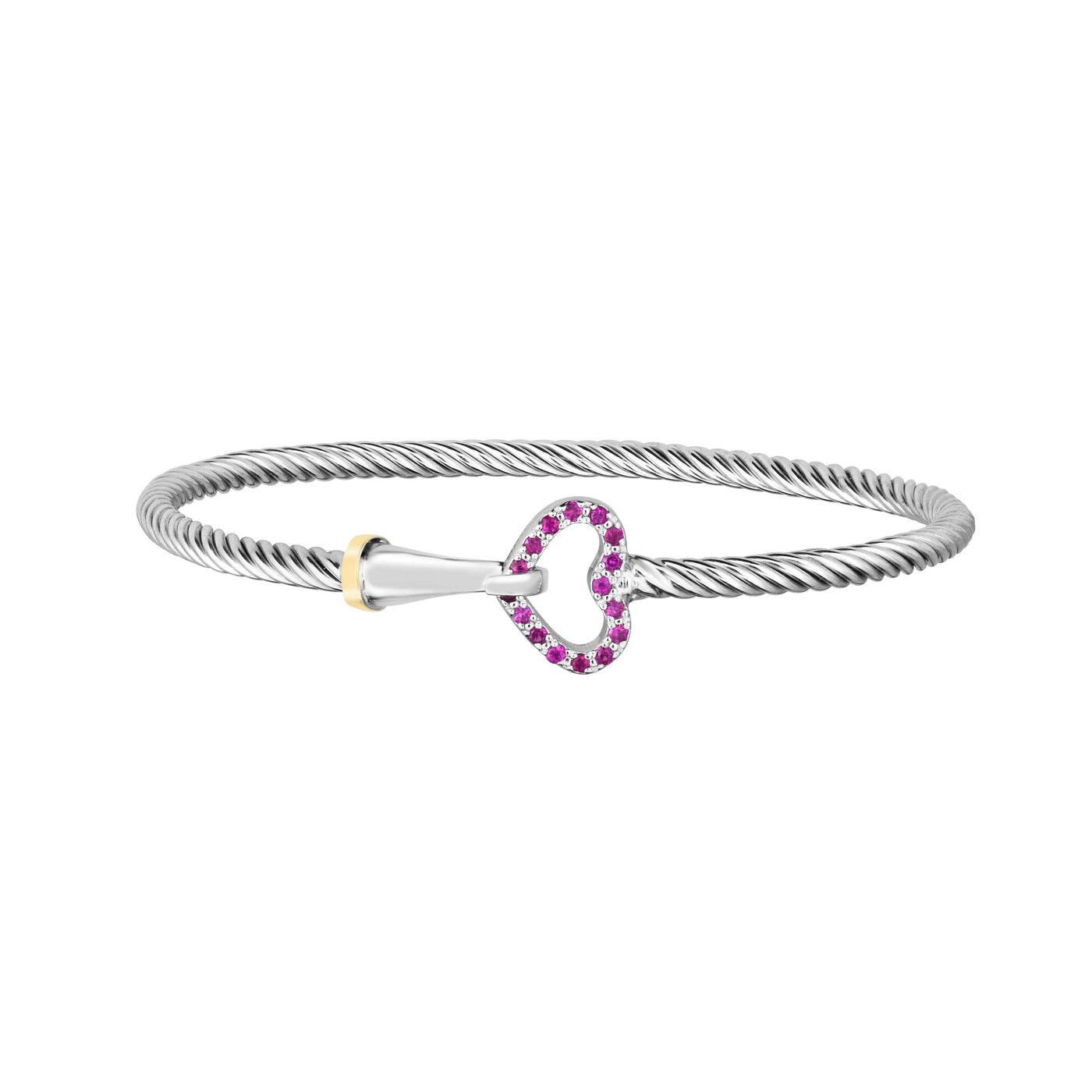 Silver & 18K Gold Ruby Heart Hook Bangle