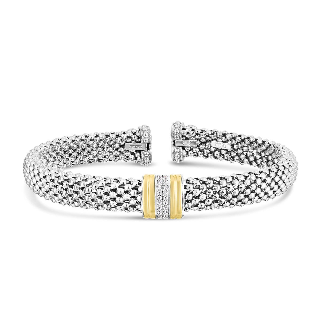 Diamond Popcorn Bar Cuff in Silver & 18K Gold