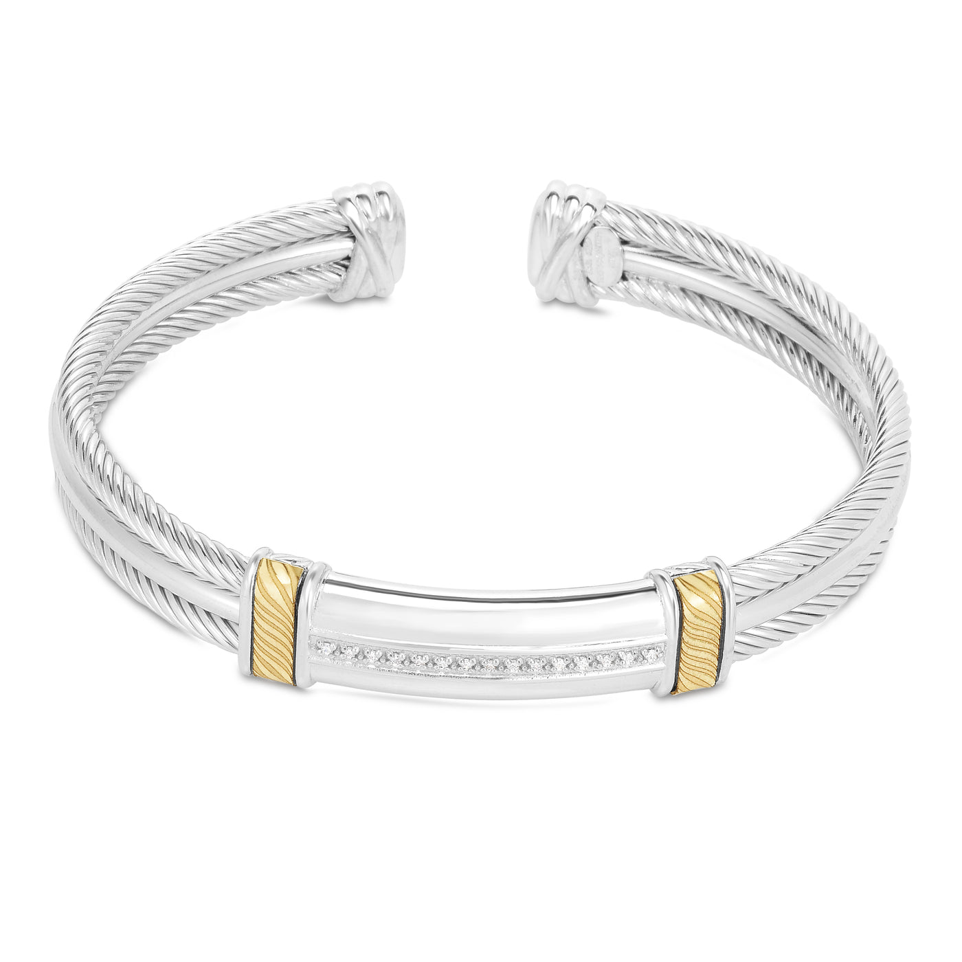 Sterling Silver, 18K Gold Triple Strand Cable Mens Cuff