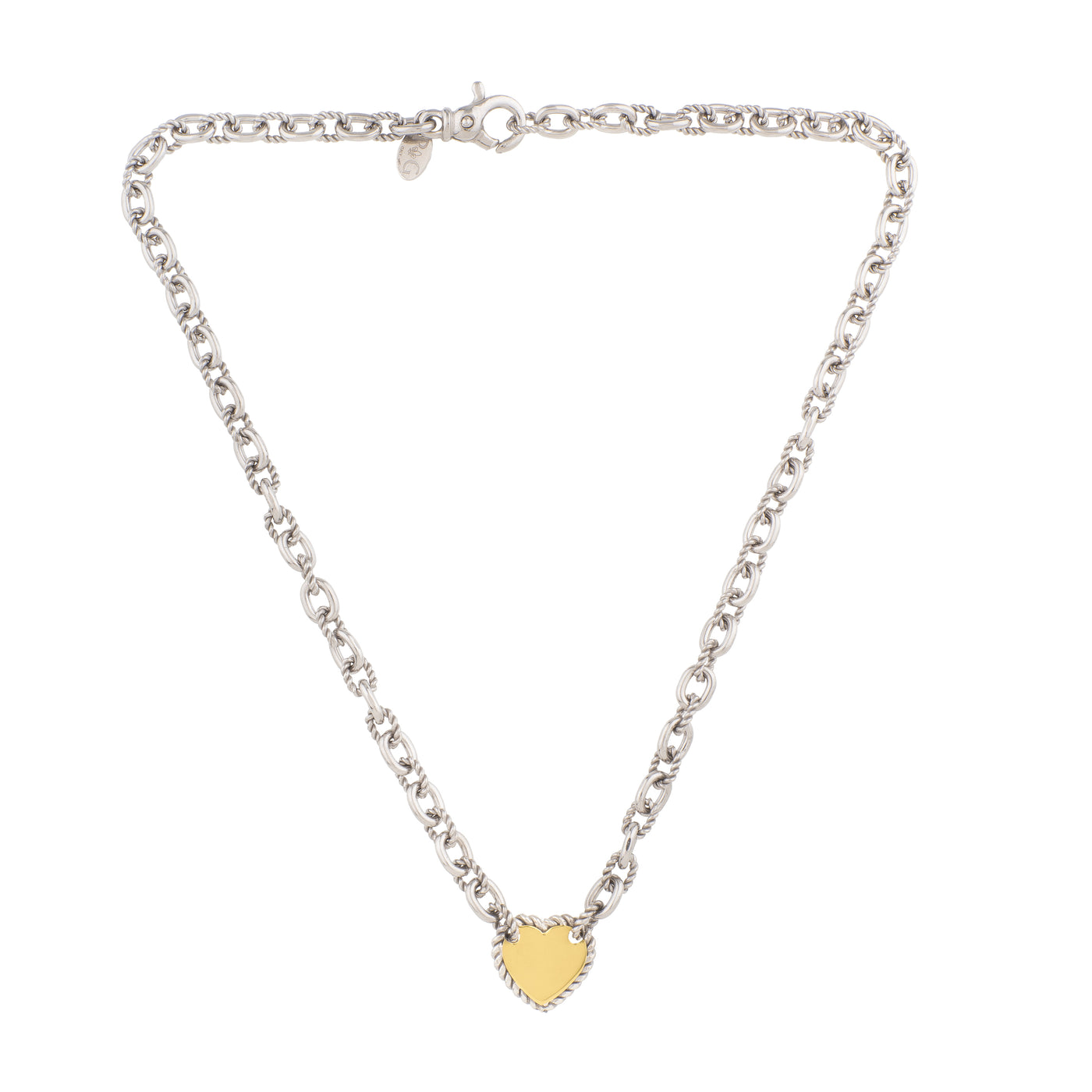 Silver & 18K Gold Heart Medallion Italian Cable Necklace