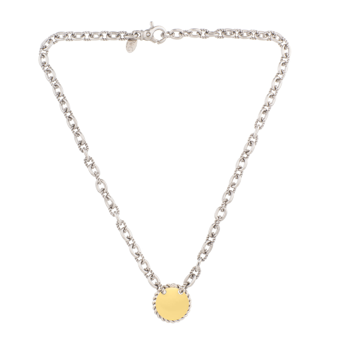 Silver & 18K Gold Circle Medallion Italian Cable Necklace