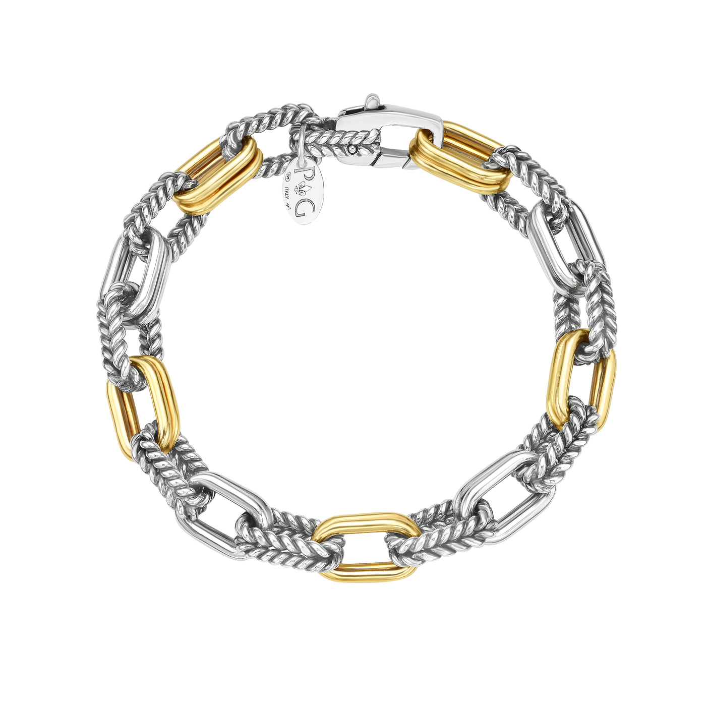 Silver & 18K Gold Mens Paperclip Double Link Bracelet