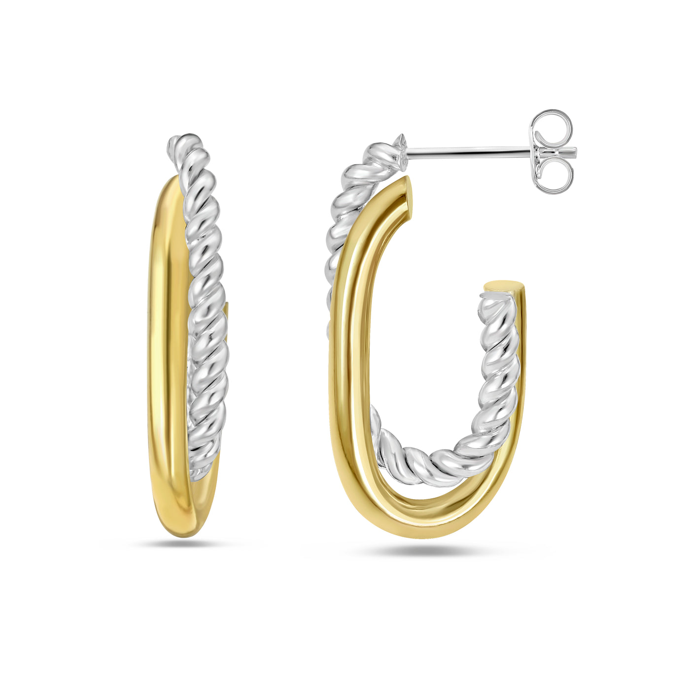 Silver & 18K Gold Paperclip Traverso Hoop Earrings