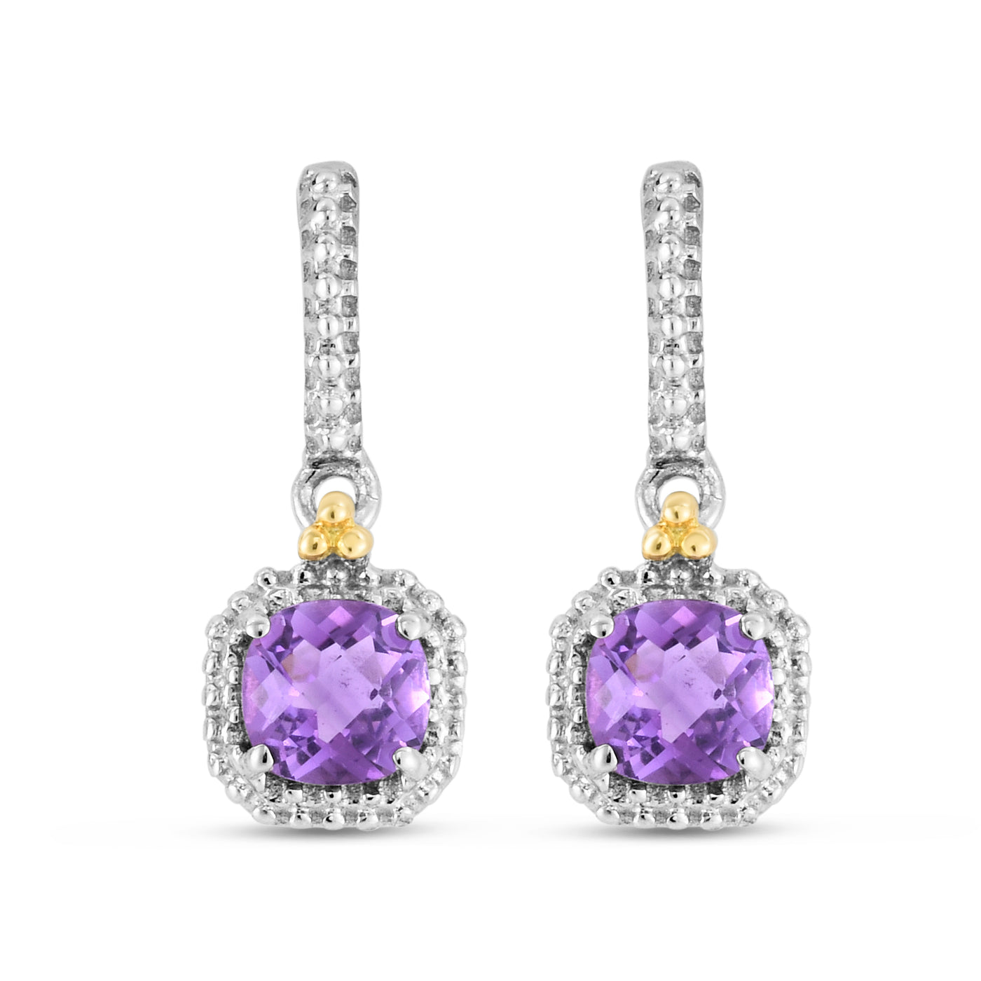 18K Gold & Silver Amethyst Drop Popcorn Earring