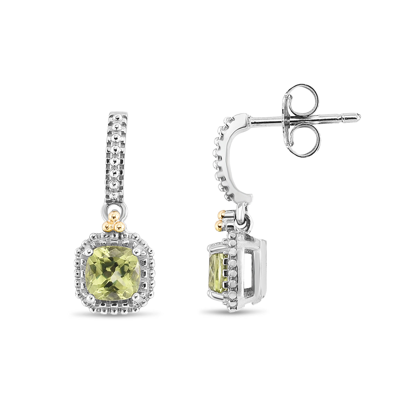 18K Gold & Silver Peridot Drop Popcorn Earring