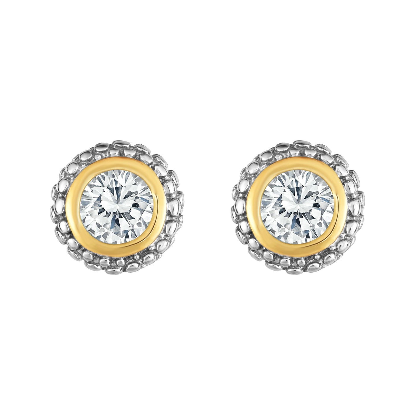 Sterling Silver & 18K Gold Popcorn Birthstone Stud Earrings