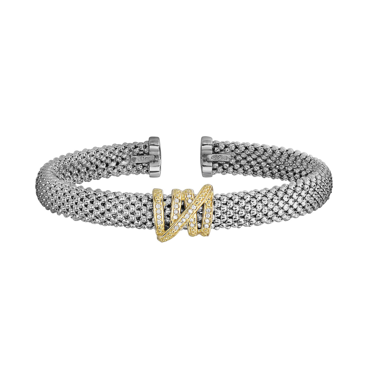 Sterling Silver & 18K Gold Popcorn Diamond Tally Bangle