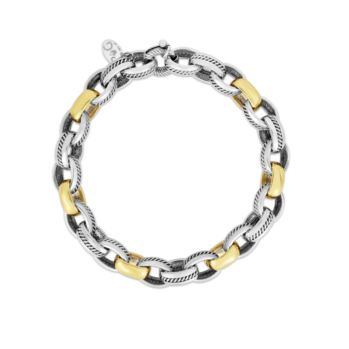 18K Gold & Silver 8.50in  Alternate Oval Link Bracelet