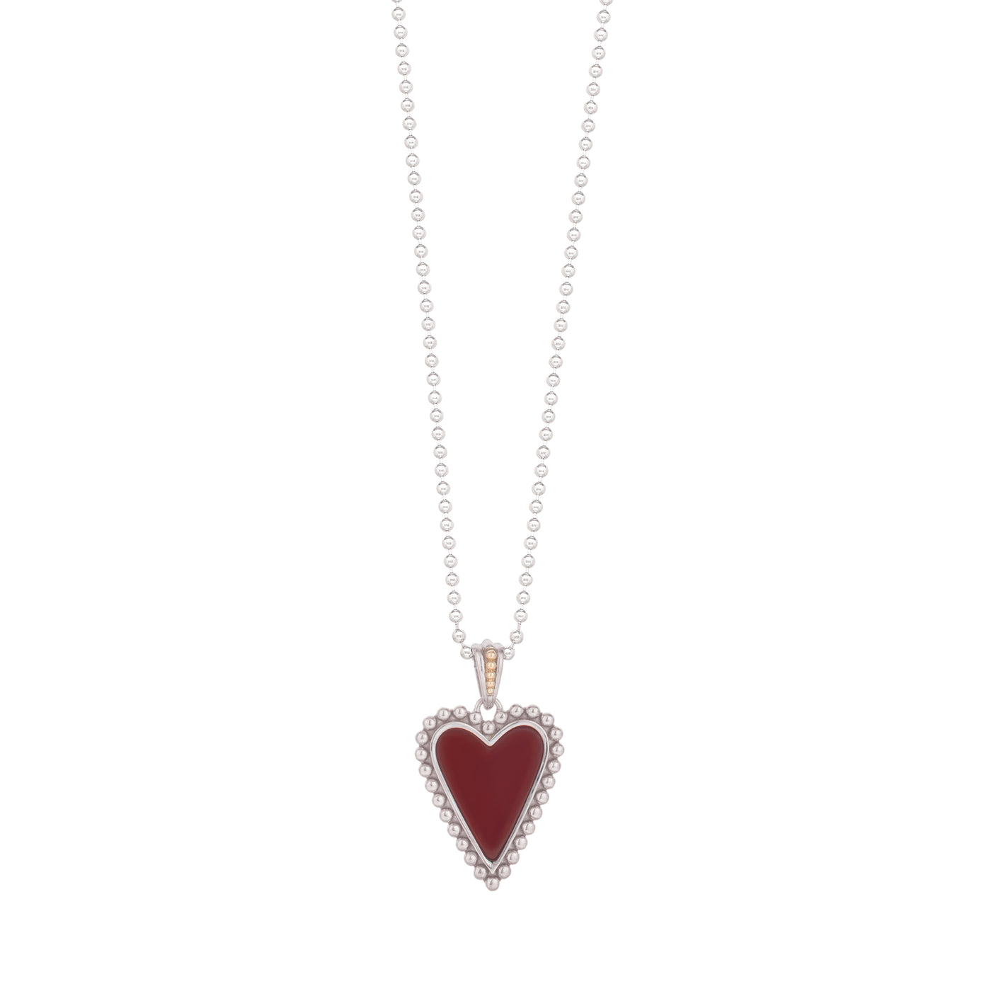 Silver & 18K Popcorn Red Carnelian Heart Pendant