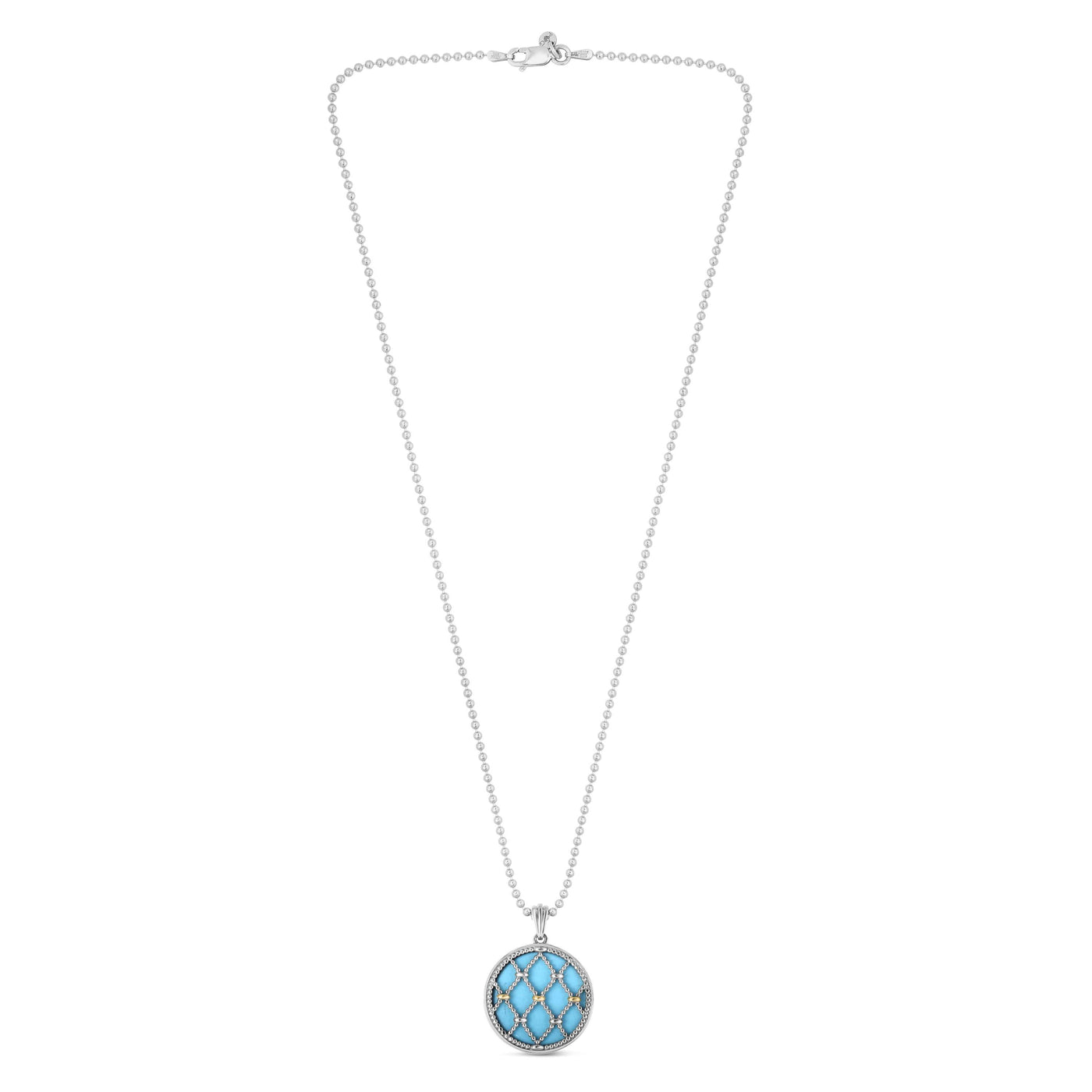 Silver & 18K Gold Turquoise Popcorn Netted Medallion