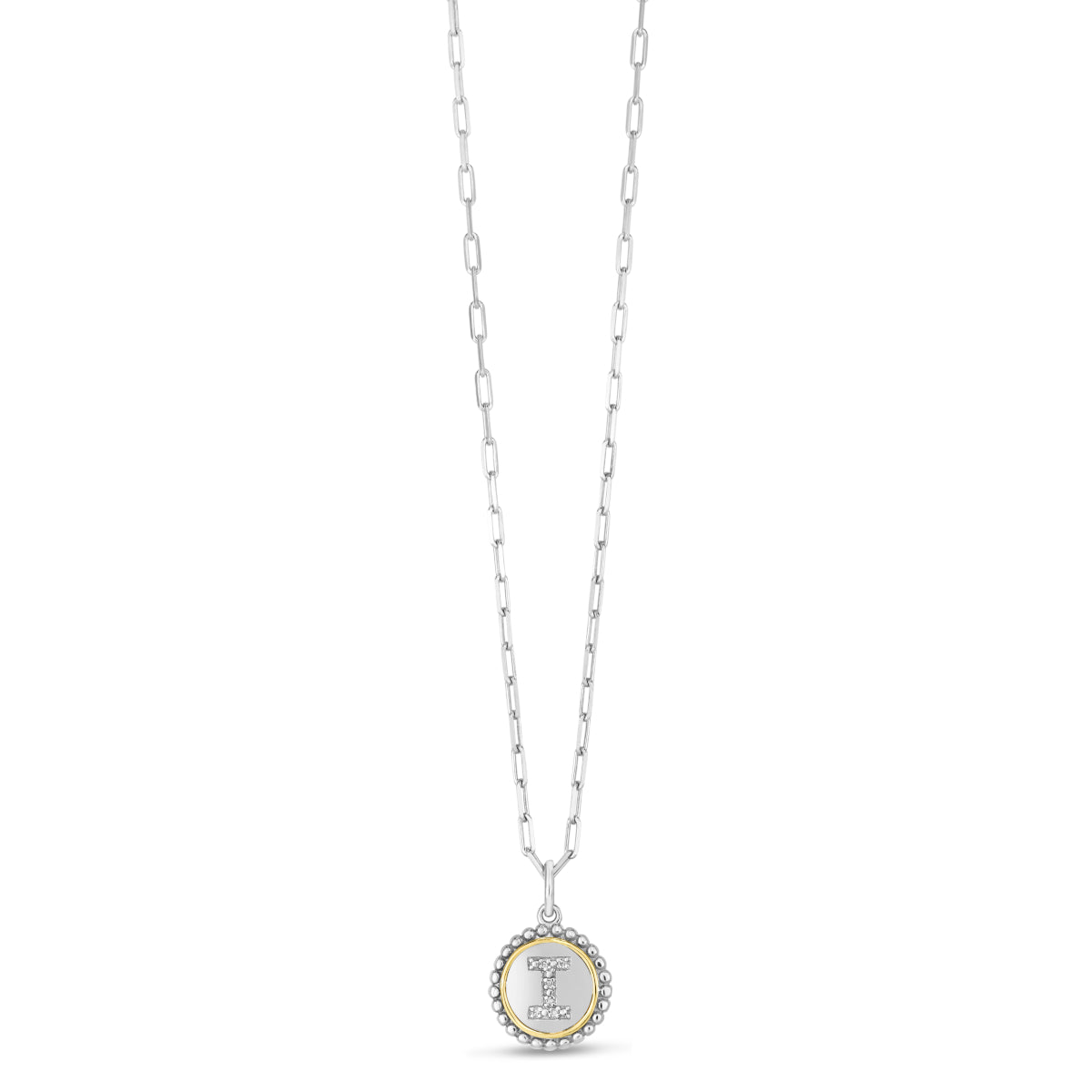 Silver-18K Popcorn Initials Letter I Necklace