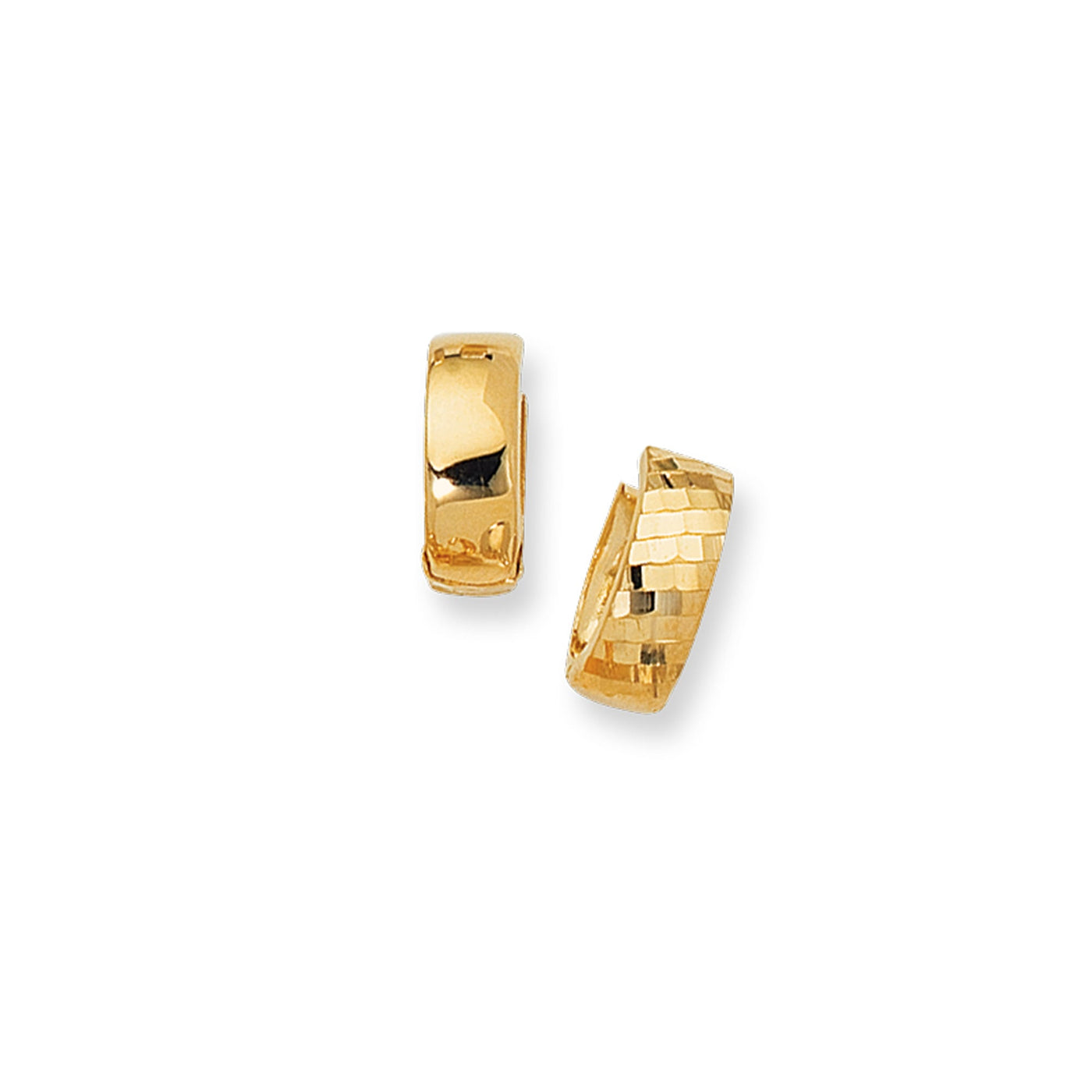 14K Gold Reversible Diamond Cut & Polished Huggie Earring