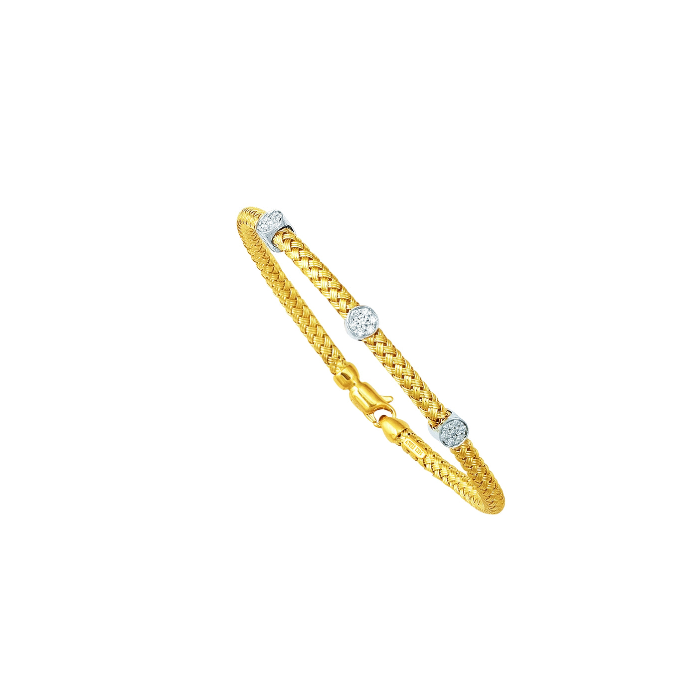 14K Gold .21ct Diamond Station Woven Bangle