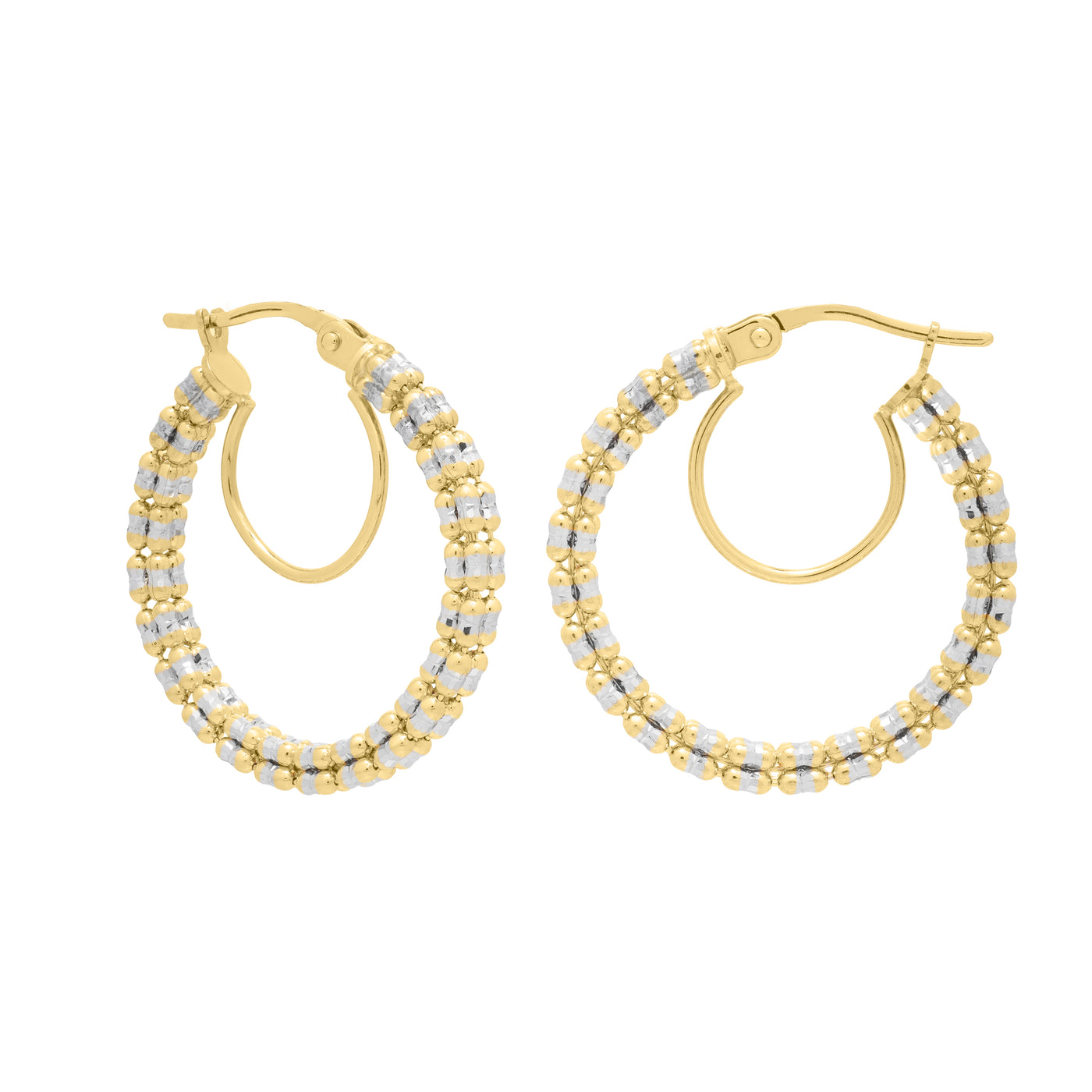 14K Gold Iced Round Hoops