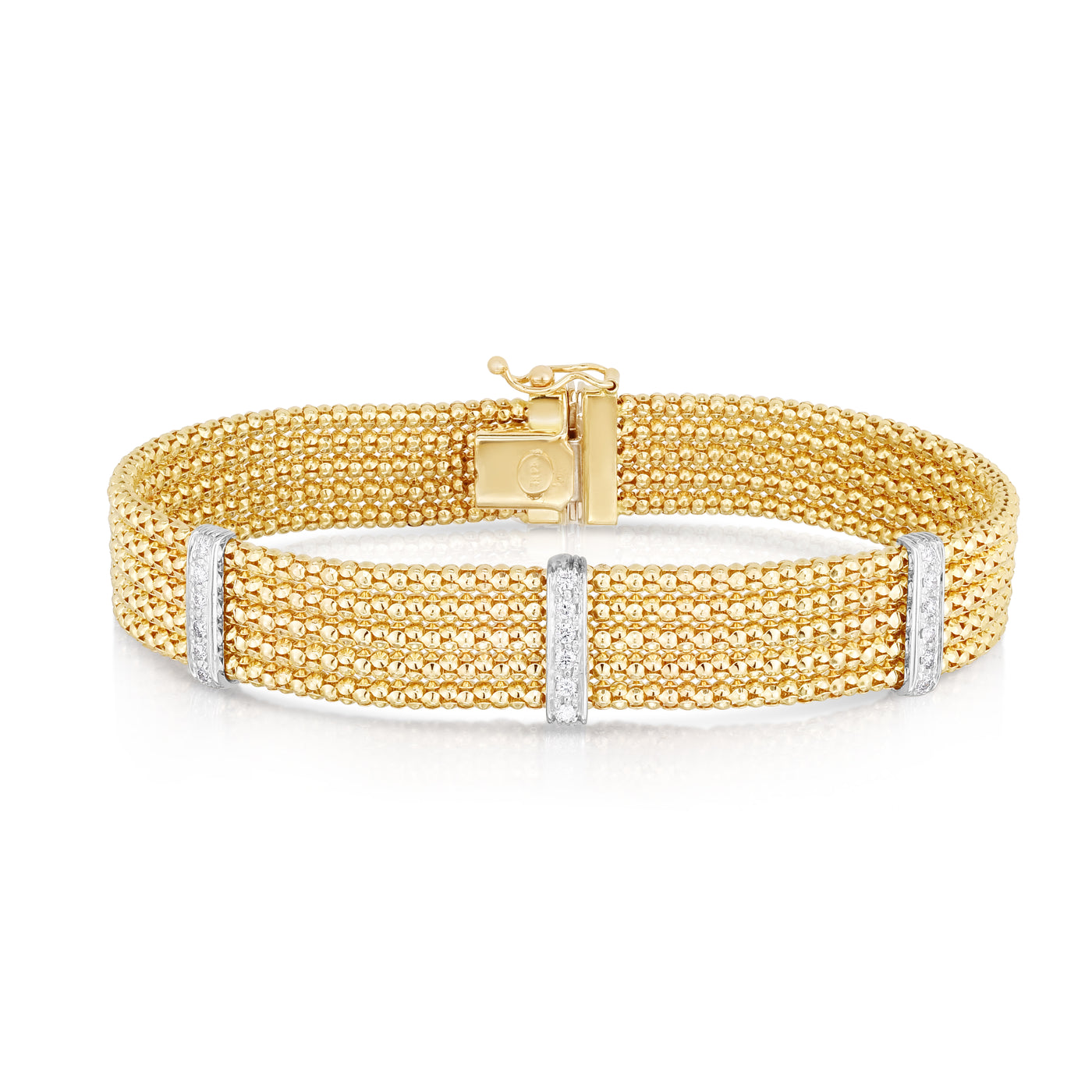 14K Gold Triple Row Popcorn Diamond Bracelet