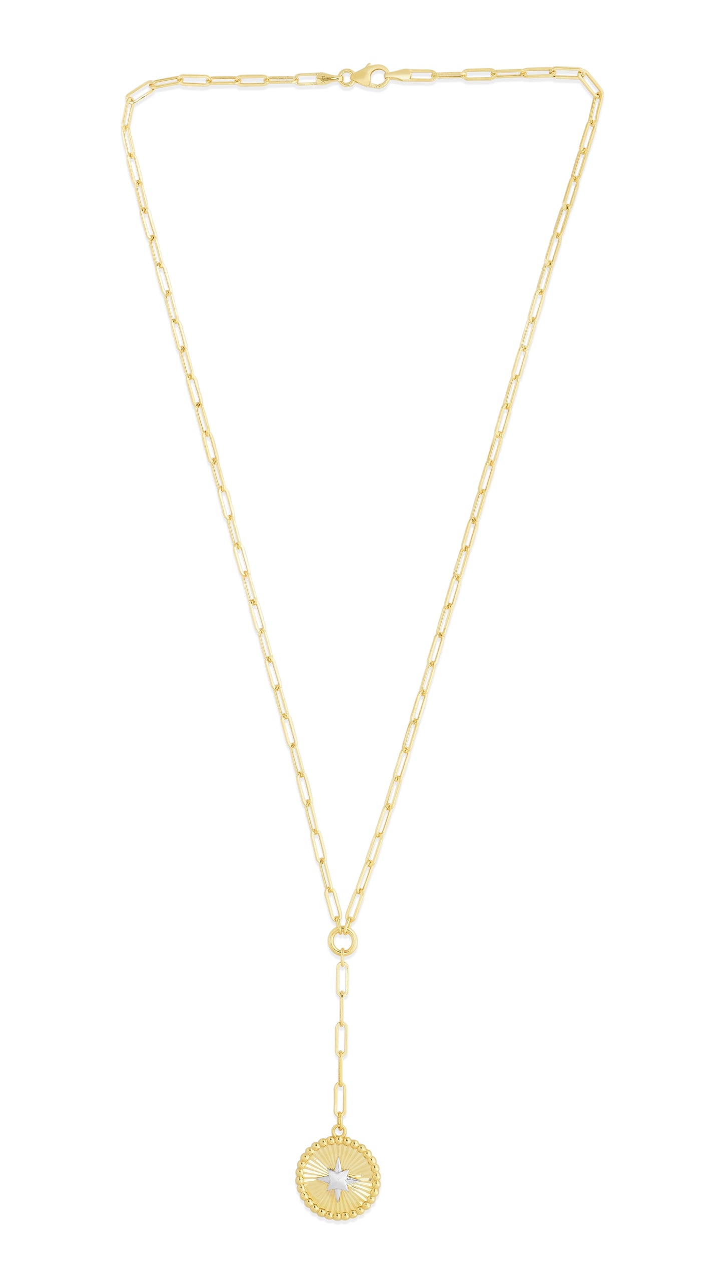 14K Gold Star Two-tone Medallion Lariat Necklace